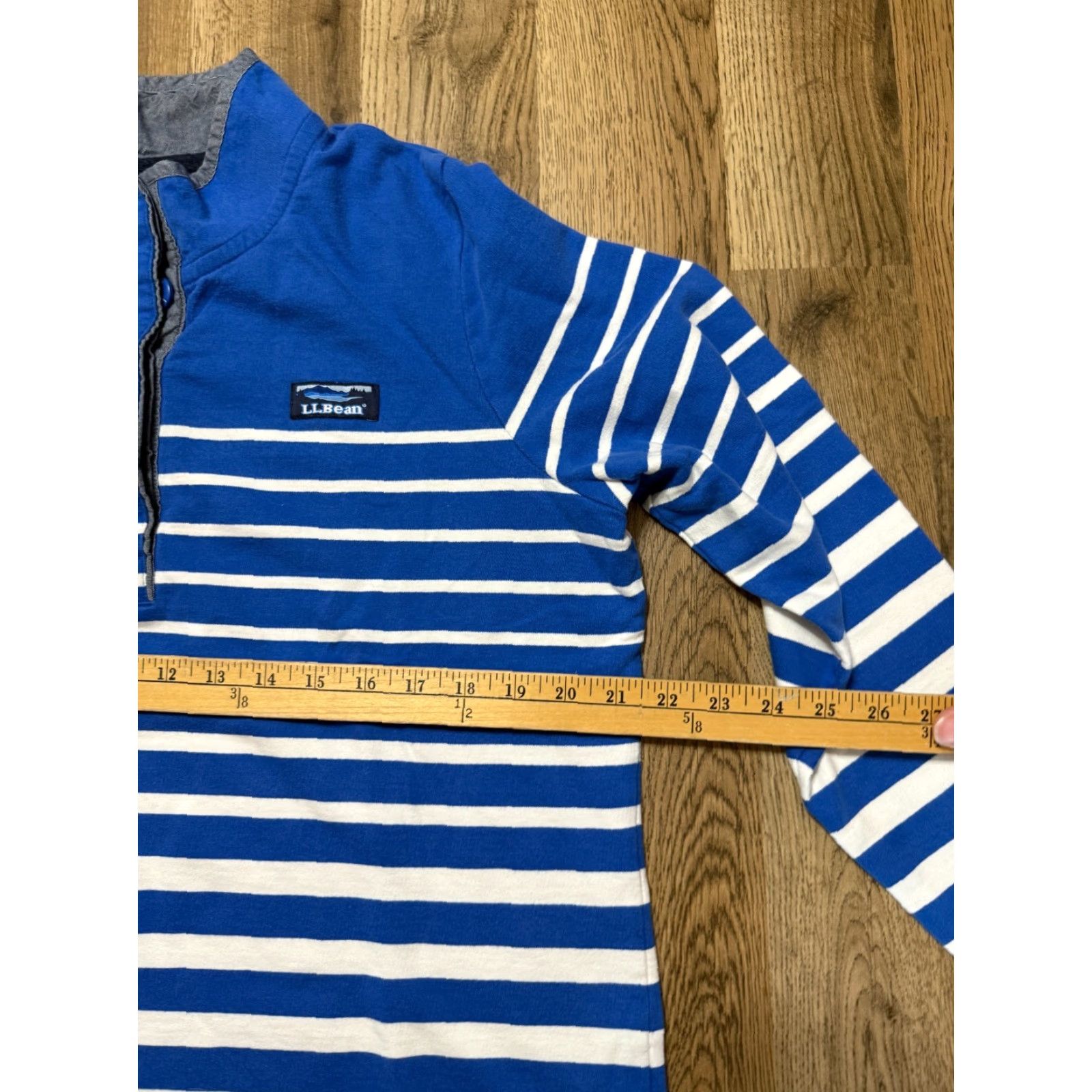Vintage L.L. Bean Shirt Women's Large Petite Blue White Striped Long Sleeve 1/4 Button Size L / US 10 / IT 46 - 6 Thumbnail
