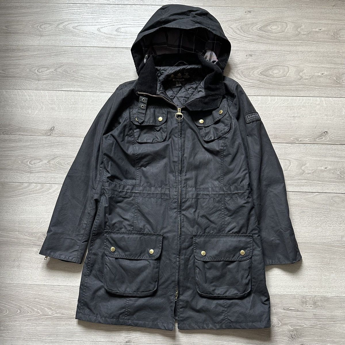 Barbour International Parka Wax Cotton Jacket Womens Size:14