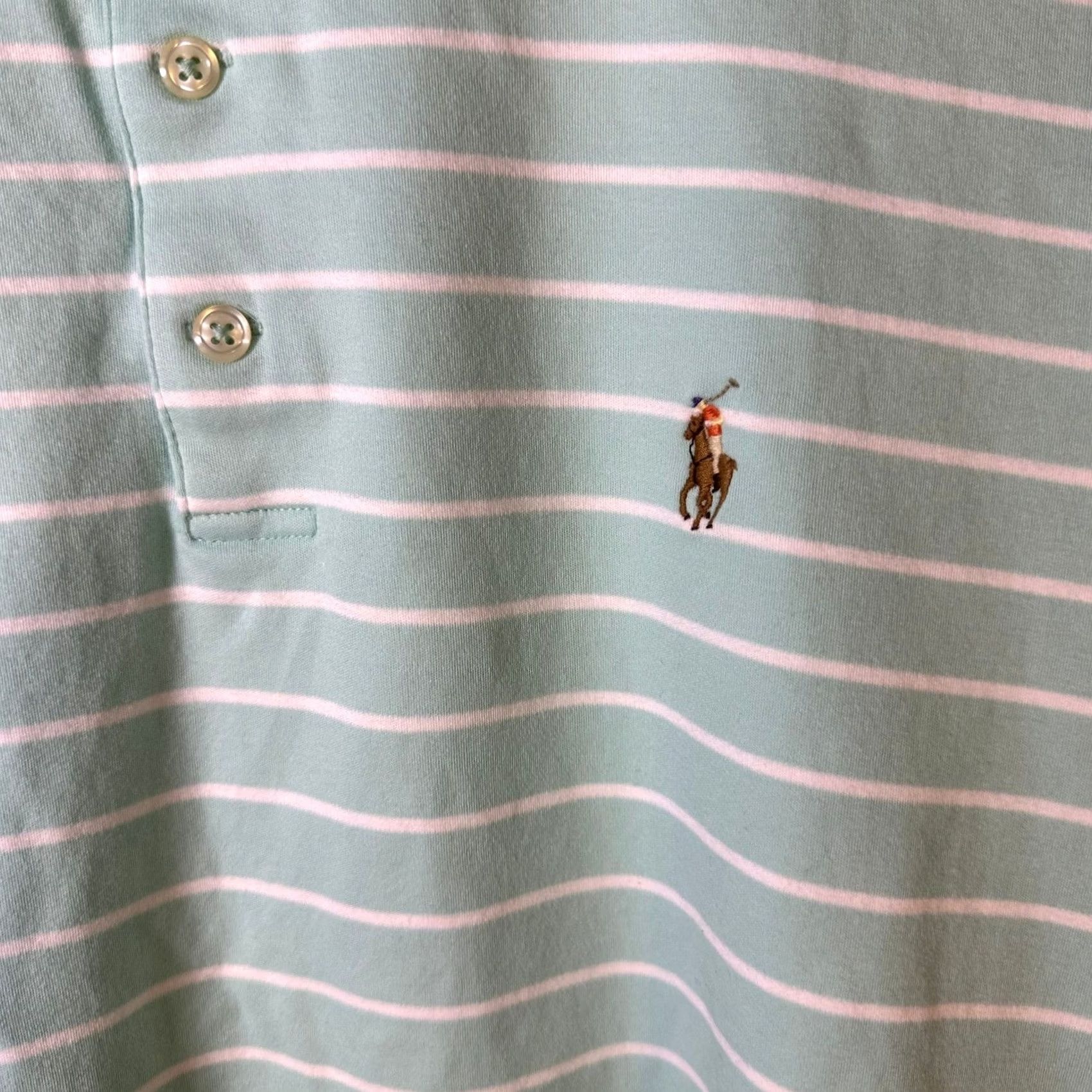 Polo Ralph Lauren Polo Ralph Lauren Mens XL Classic Fit Mint Green White Striped Cotton Polo Shirt Size US XL / EU 56 / 4 - 2 Thumbnail