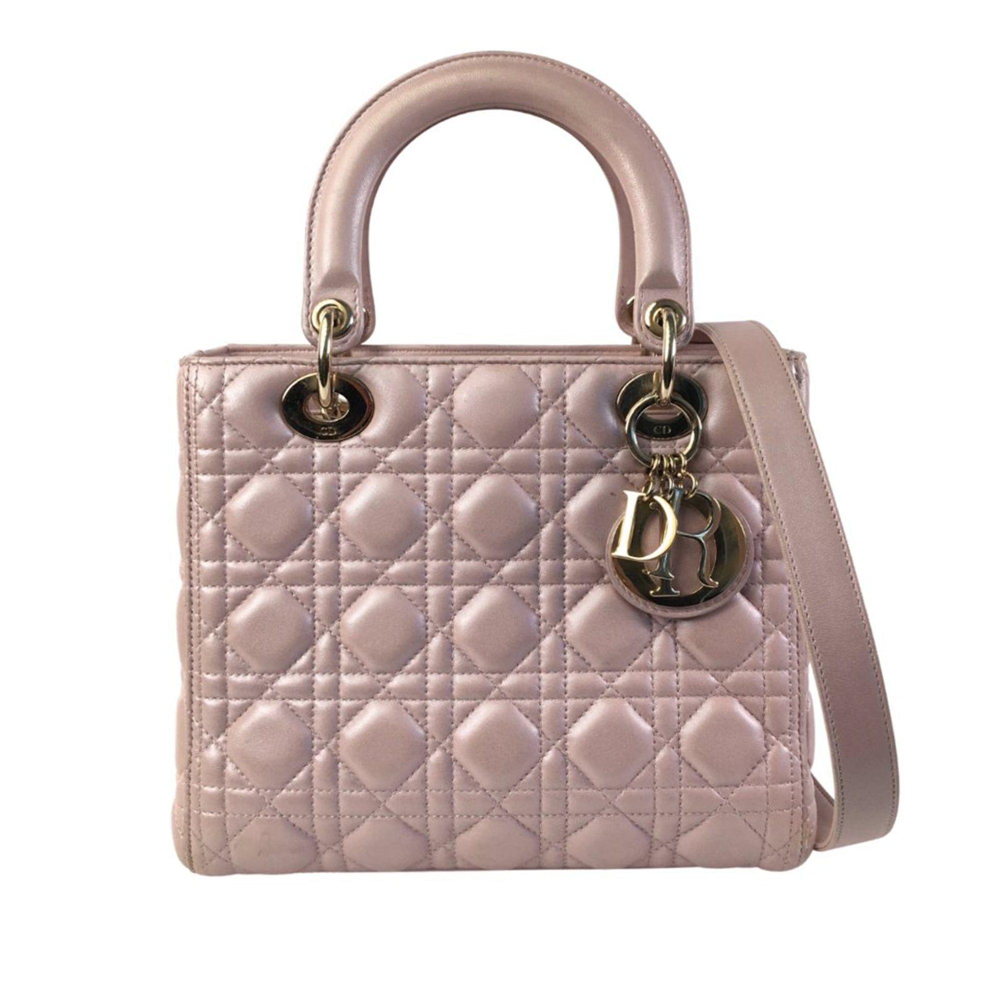 Dior Dior Medium Pearlescent Lambskin Cannage Lady Dior Pink Size ONE SIZE - 1 Thumbnail