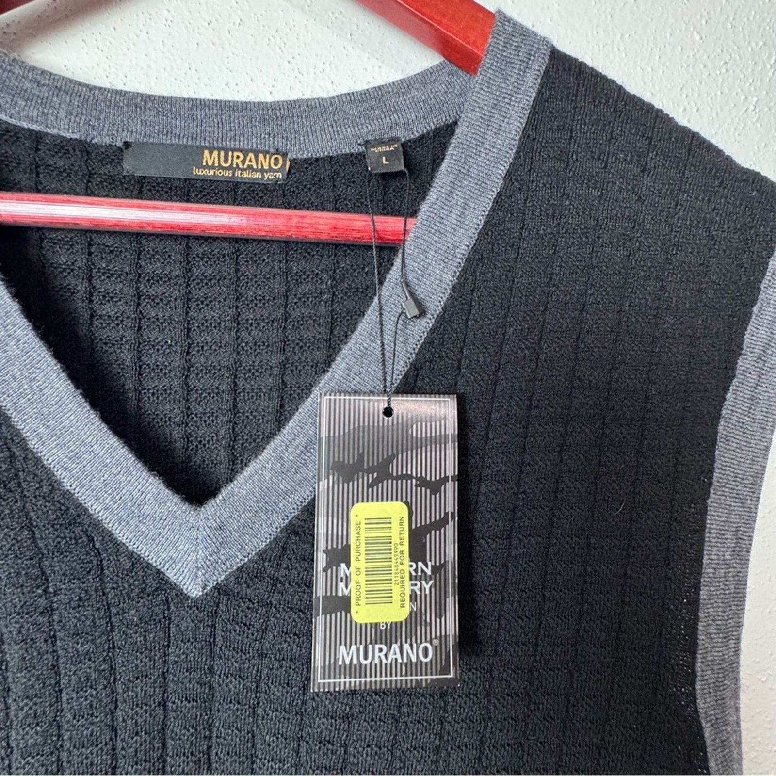 Murano Murano Black Grey Marino Wool Sweater Vest Men’s Size Large Size US L / EU 52-54 / 3 - 10 Thumbnail