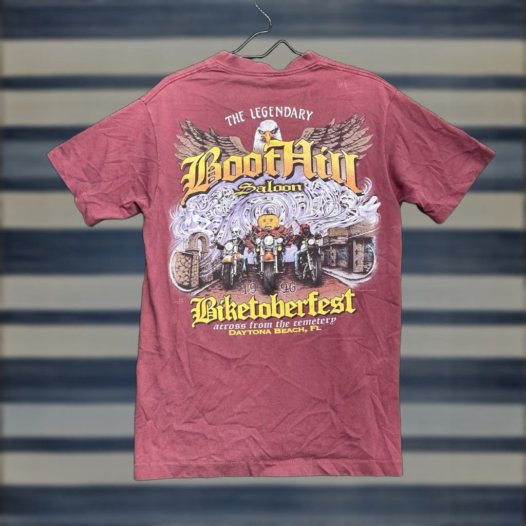 Vintage VINTAGE Murina Boot Hill Saloon Shirt Mens S Red 90s Graphic Print Short Sleeve Crew Neck Cotton USA Made Single Stitch S Mens Size US S / EU 44-46 / 1 - 1 Thumbnail