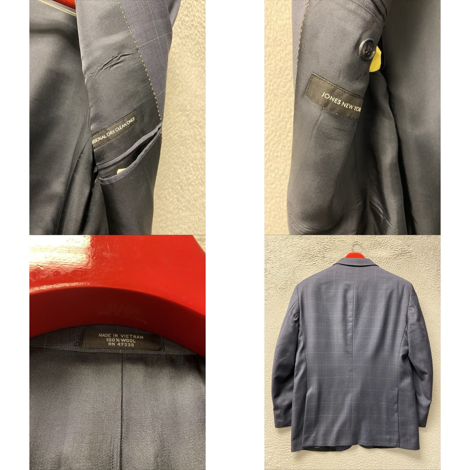 Jones New York Jones New York Suit Men’s 42R Dark Blue Check Wool 2 Piece Jacket Pants 34x30 Long Double-Vented Notch Lapel Regular Fit Wool Suit Set 0794 Size 42R - 8 Thumbnail