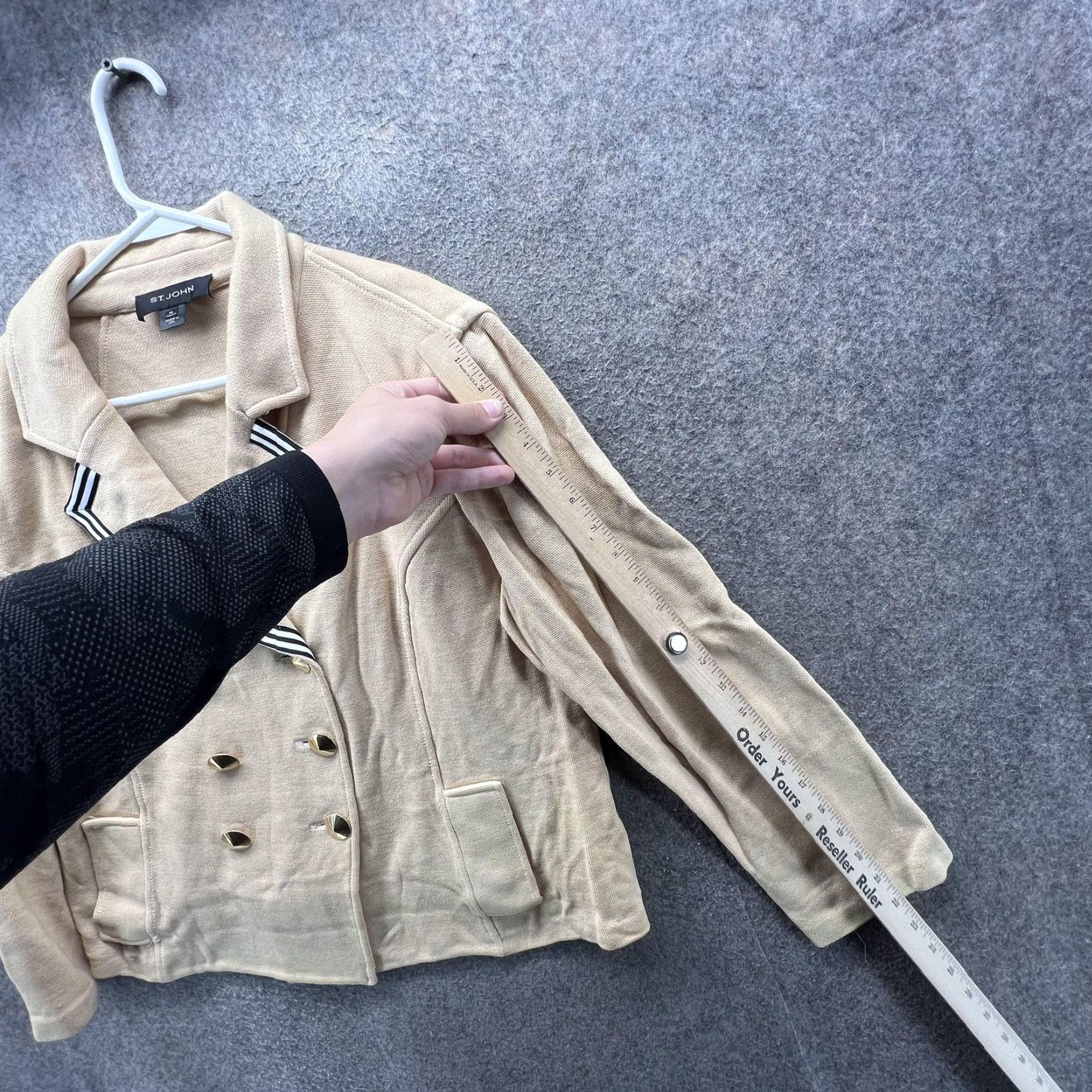 St. John St. John Blazer Womens 14 Beige Nautical Stripe Knit Double Breasted Jacket Size XL / US 12-14 / IT 48-50 - 3 Thumbnail