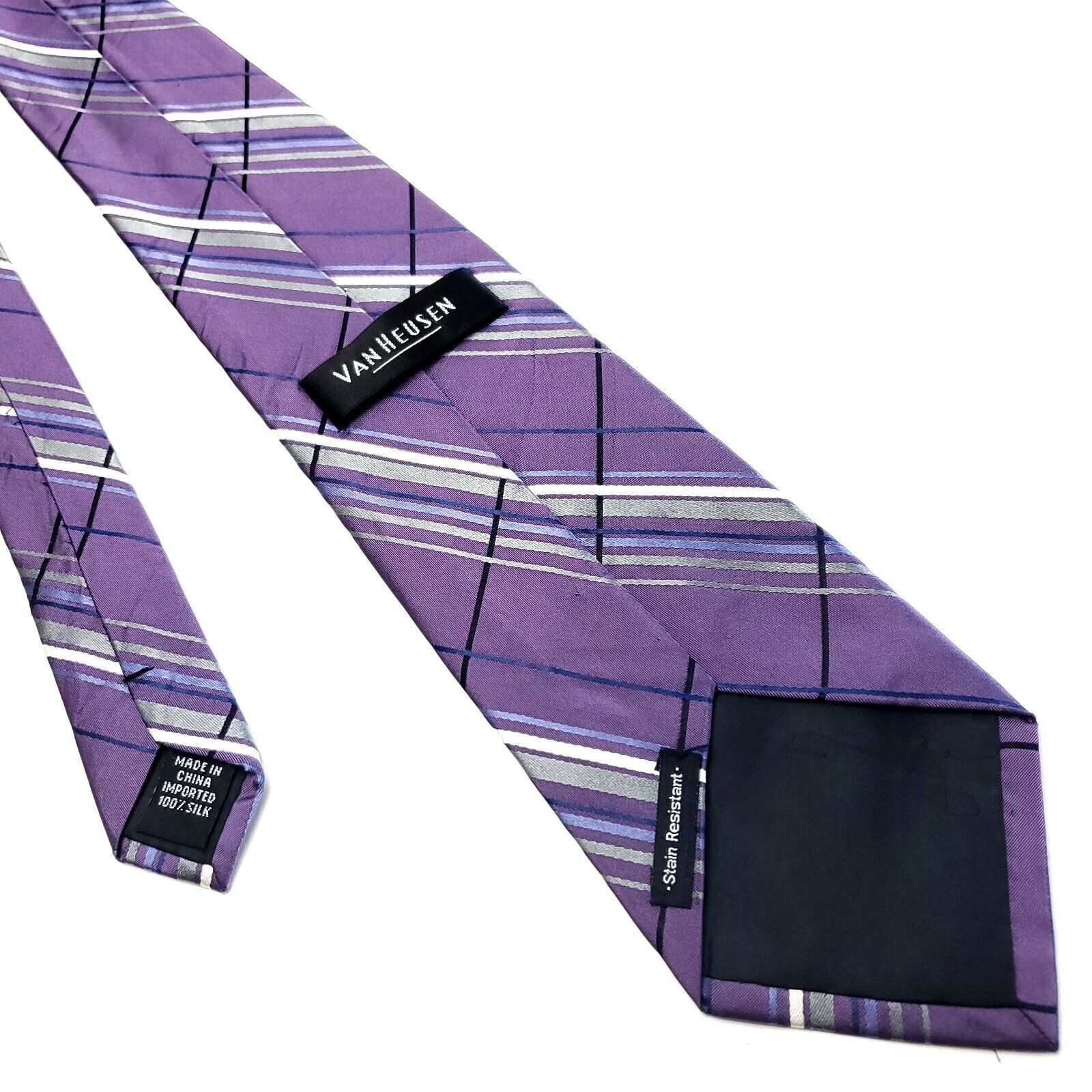 Van Heusen Van Heusen Purple Silk Tie Woven Regimental Stripes Size ONE SIZE - 3 Thumbnail