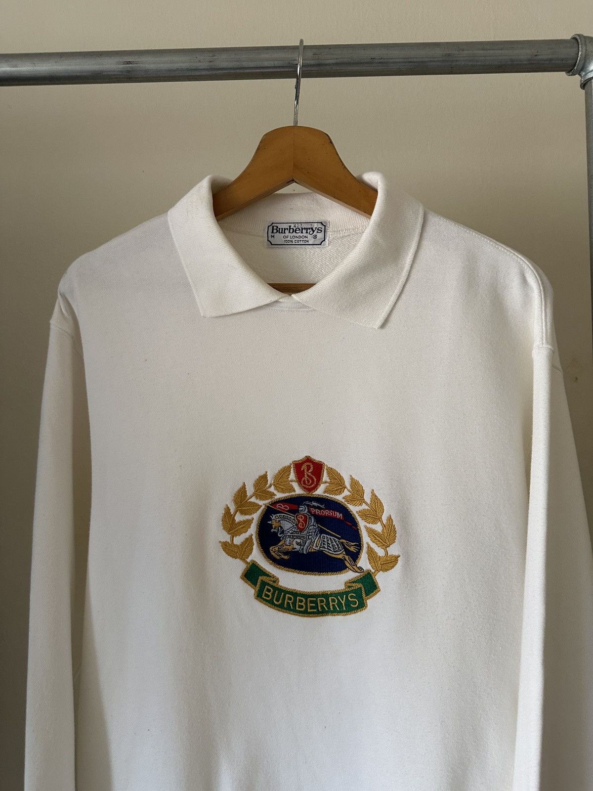 Burberry 1990s Burberrys Crest Logo Collar Sweatshirt Size US M / EU 48-50 / 2 - 2 Thumbnail