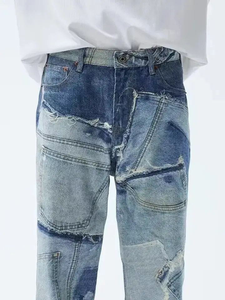 Japanese Brand Fashionable Fake Patchwork Printing Y2K Jeans Size US 32 / EU 48 - 5 Thumbnail