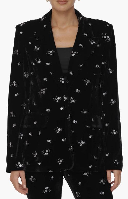 Other Avec Les Filles Floral Velvet Tuxedo Blazer Black ( XS ) Size XS / US 0-2 / IT 36-38 - 1 Thumbnail