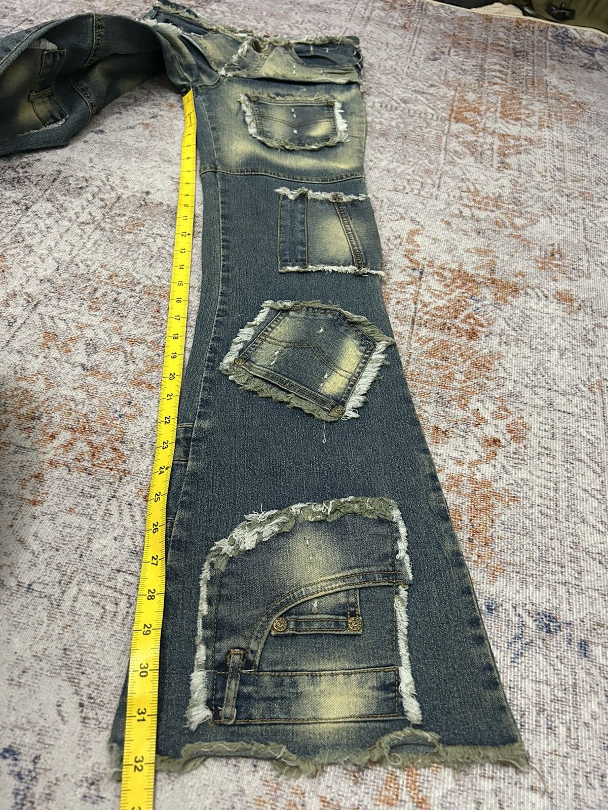 If Six Was Nine Modernistic Acid Wash Multi Pocket Flare Jeans Size US 28 / EU 44 - 22 Thumbnail