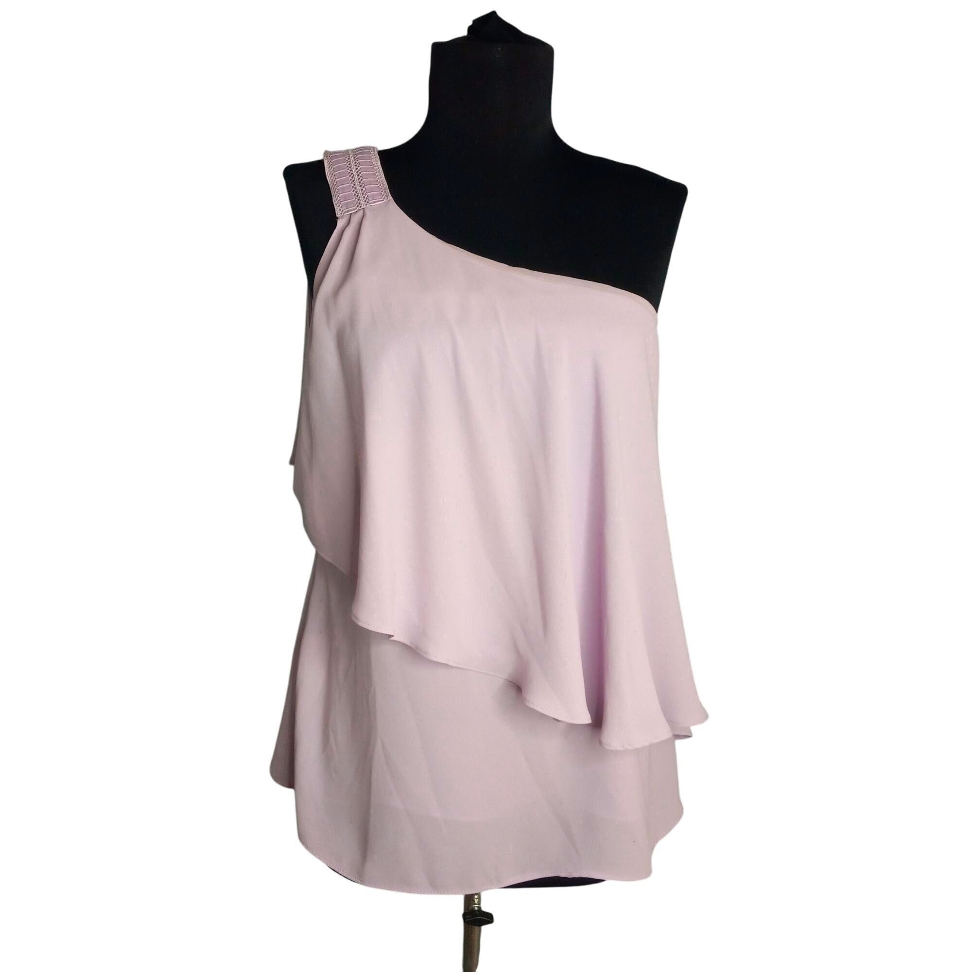 White House Black Market WHBM Size 4 Blouse One Shoulder Layered Chiffon Embellished Size S / US 4 / IT 40 - 1 Thumbnail
