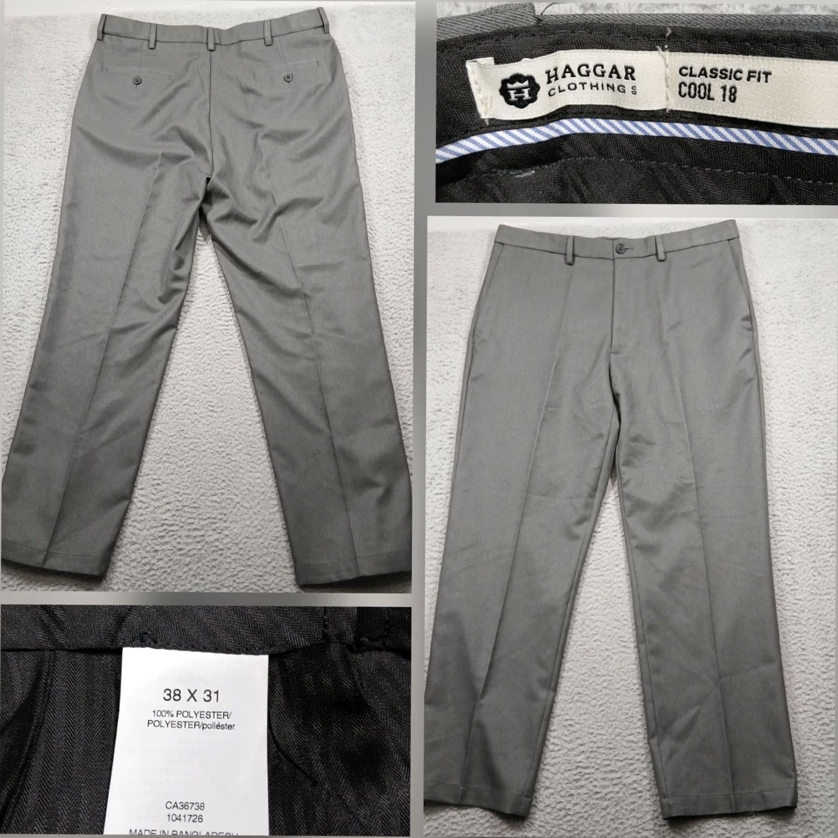 Haggar Haggar Cool 18 Classic Fit Dress Pants Men 38x31 Gray Polyester Dress Pants Wrinkle Resistant Flat Front Button Zip Workwear Formal 38 Mens Size US 38 / EU 54 - 2 Thumbnail