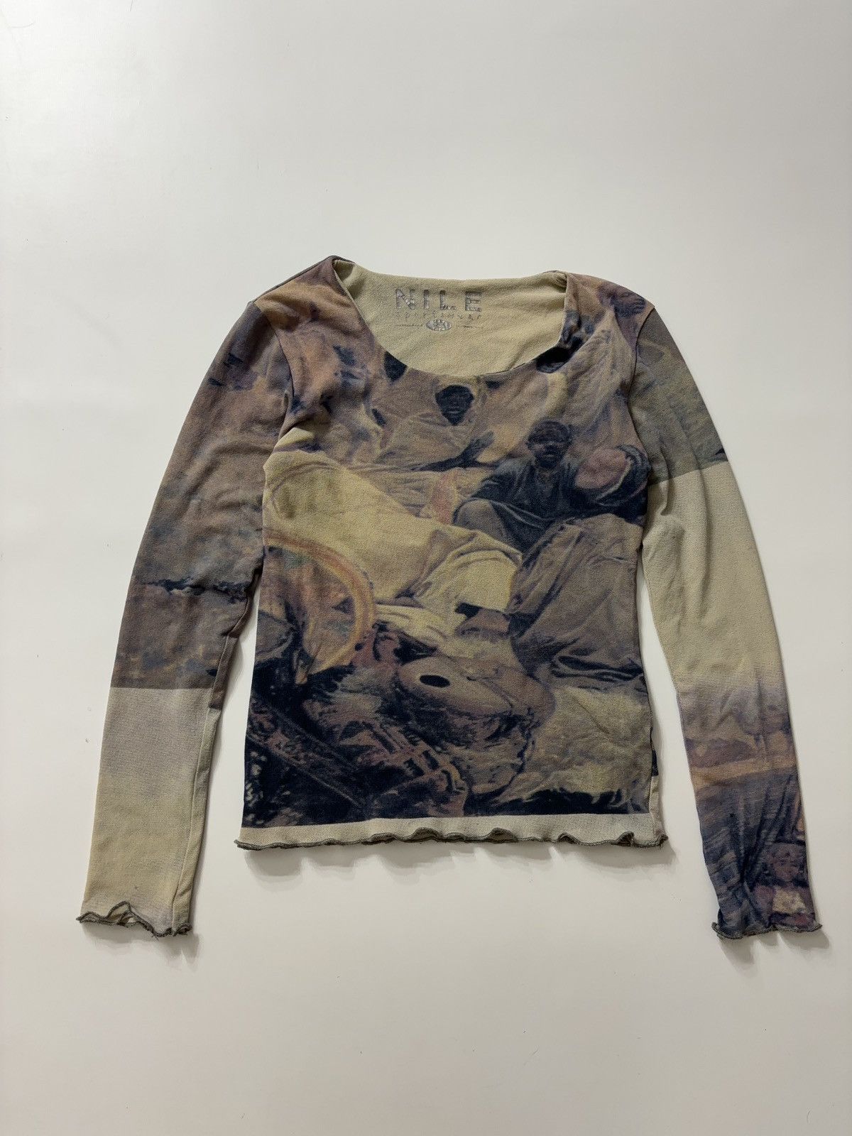 Vintage PRINTED RARE VINTAGE ETHNO LONG SLEEVE MESH TOP Size S / US 4 / IT 40 - 1 Thumbnail