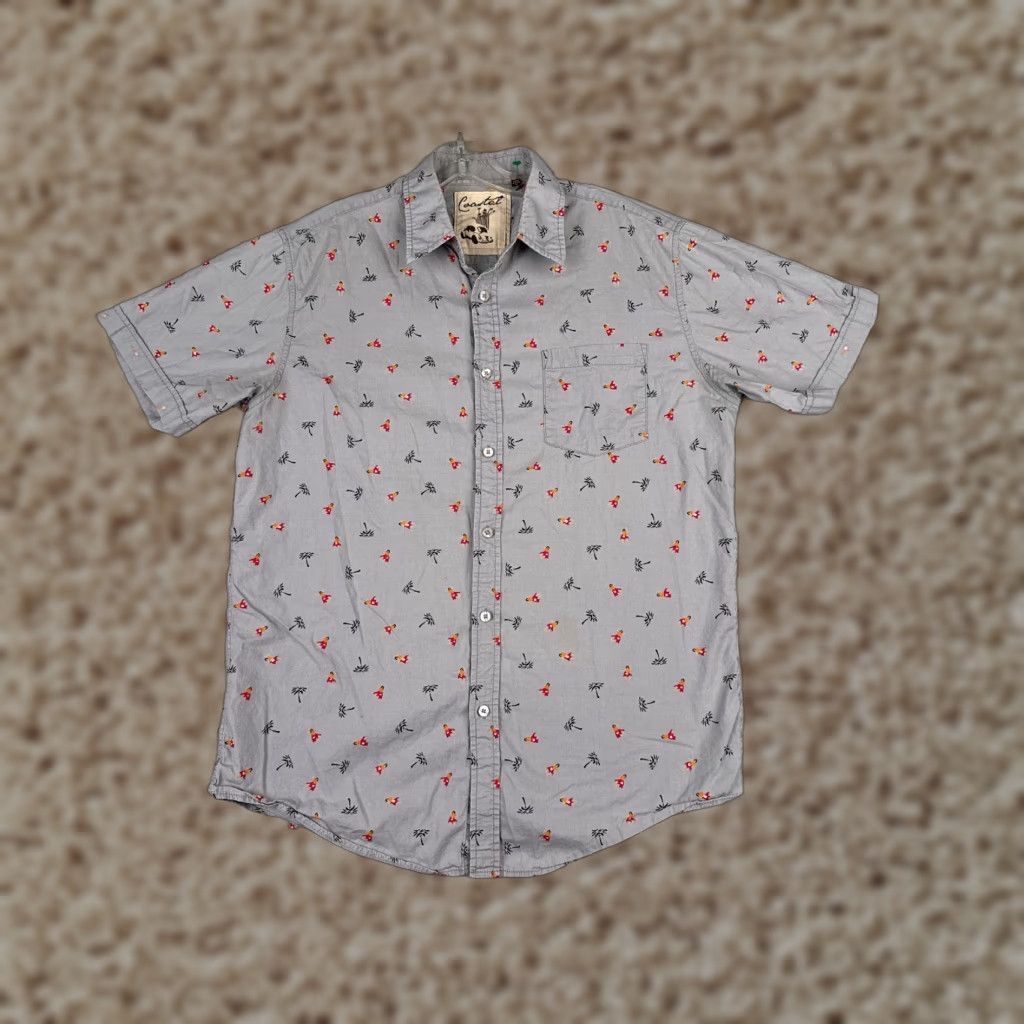Vintage Coastal Shirt Men Large Gray Hawaiian Palm Tree 100% Cotton Short Sleeve Button-Up Regular Fit Mens Size US L / EU 52-54 / 3 - 1 Thumbnail