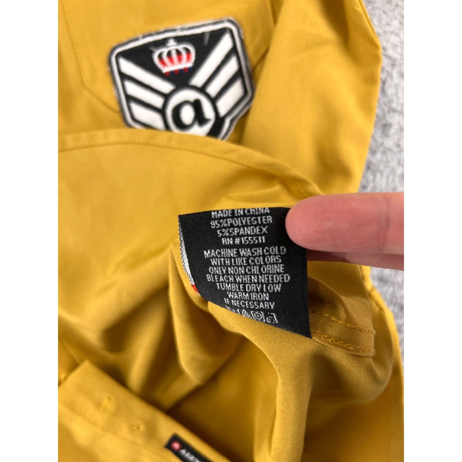 Airwalk AIRWALK Button-Up Shirt Army Yellow Adult Small Long Sleeve Patches Yellow Polyester Blend Solid Button Up Mens Regulated/All Seasons/NBR Size US S / EU 44-46 / 1 - 4 Thumbnail