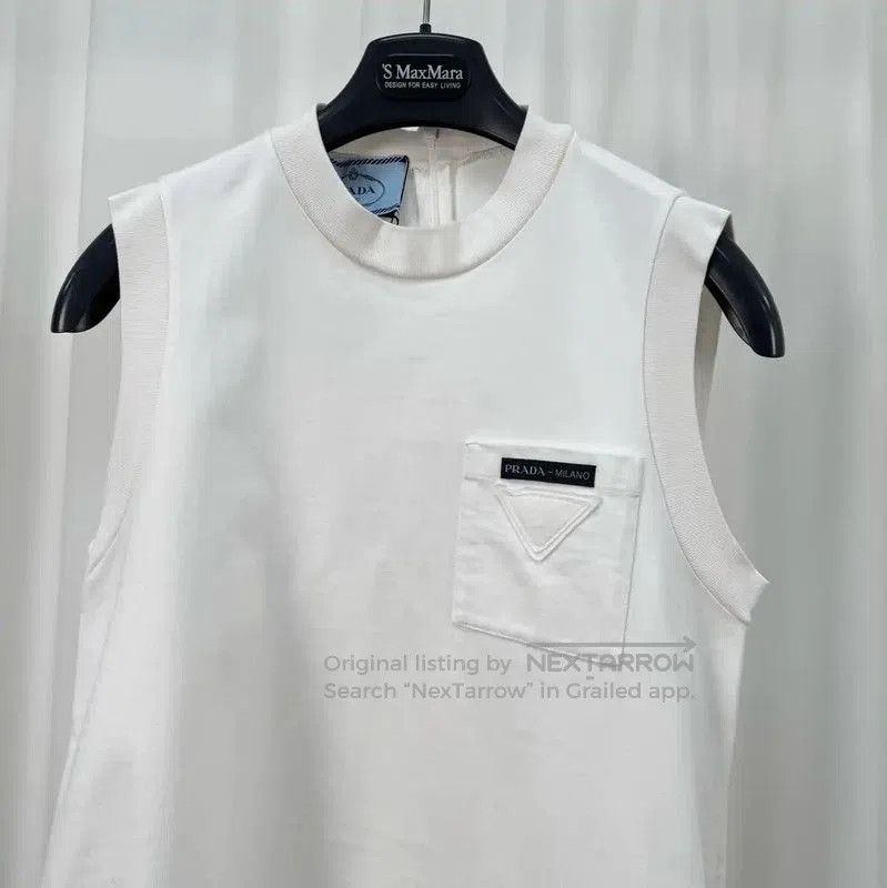 Prada Prada White Cotton Sleeveless Dress for Summer. Size L / US 10 / IT 46 - 3 Thumbnail