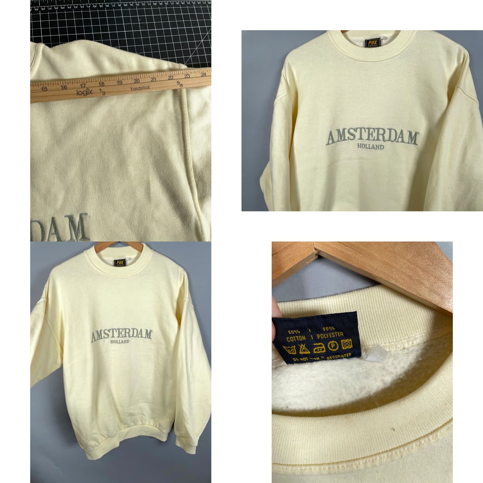 Vintage VINTAGE Amsterdam Holland Sweatshirt Adult Large Pale Yellow Embroidered Crewneck Mens Regular Logo Graphic Print 90s Retro Countries Size US L / EU 52-54 / 3 - 8 Thumbnail