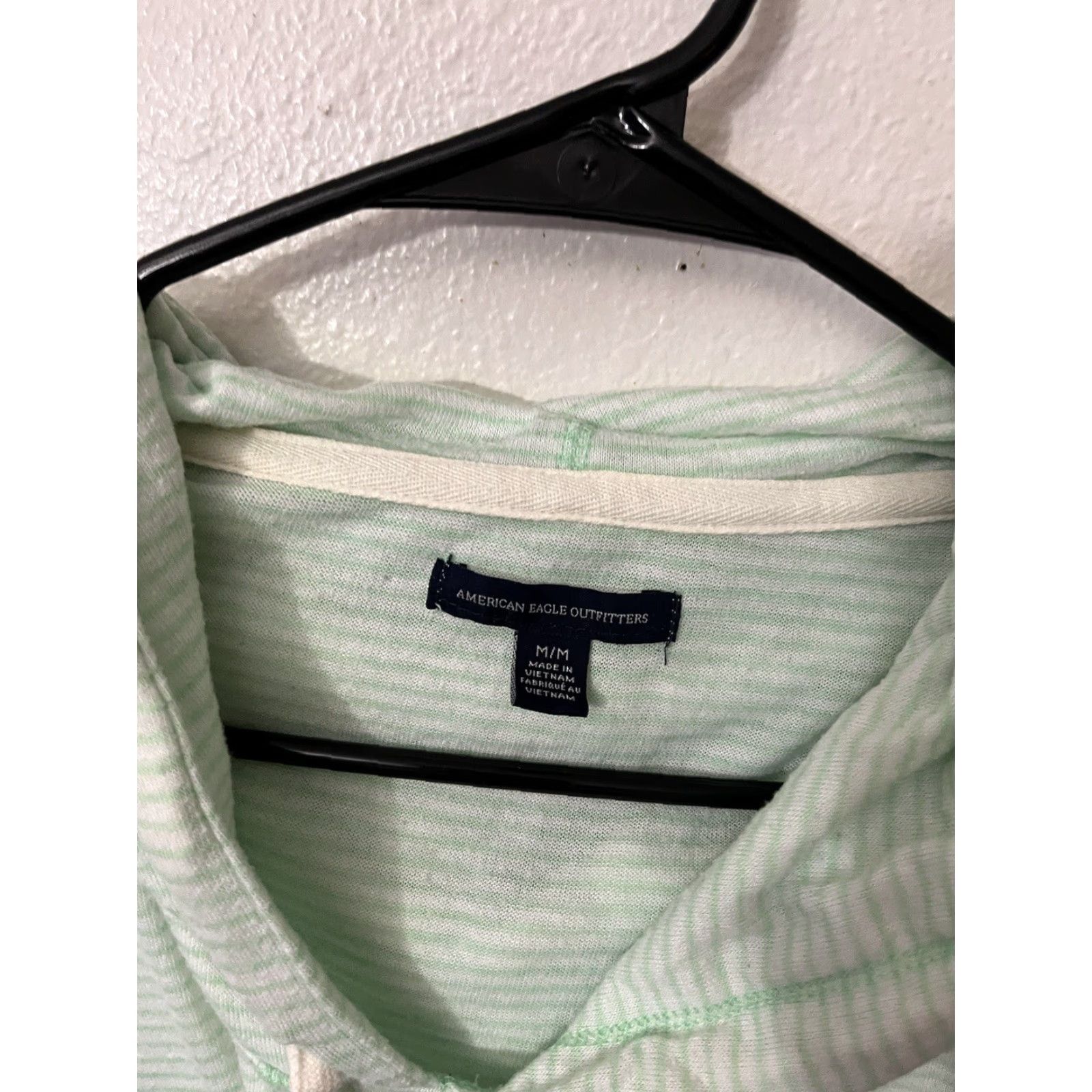 American Eagle Outfitters American Eagle Hoodie Womens Medium Green Ivory Stripe Knit Pullover Sweater Size M / US 6-8 / IT 42-44 - 2 Thumbnail
