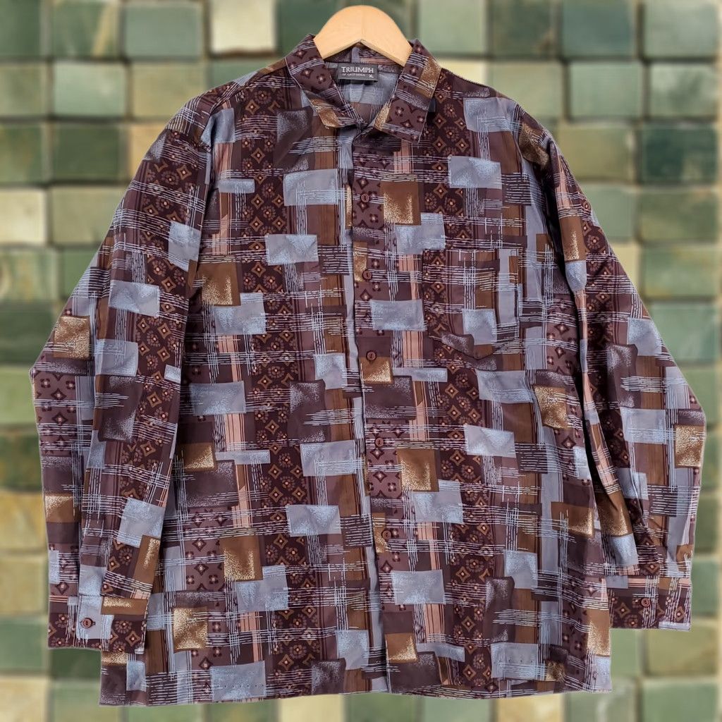 Vintage VINTAGE Triumph California Button-Up Shirt Long Sleeve Brown 80s 70s Disco Mens XL Size US XL / EU 56 / 4 - 1 Thumbnail