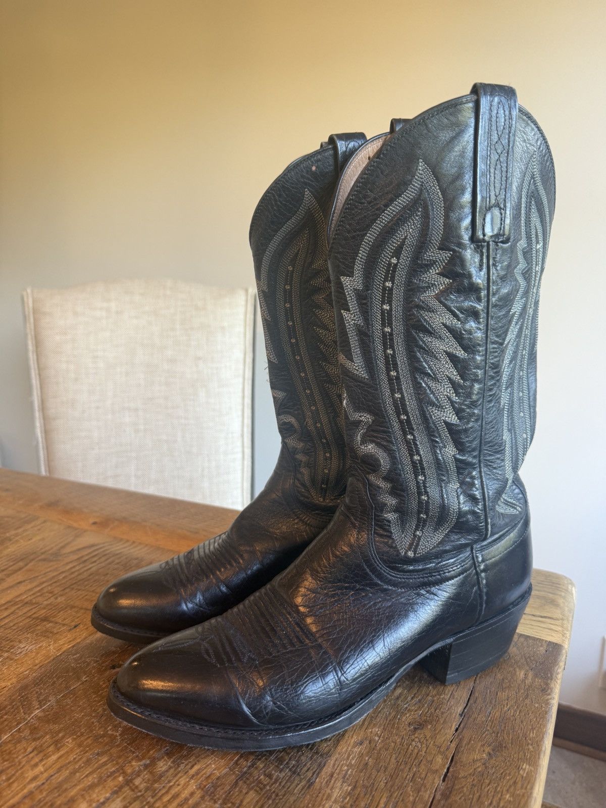 Lucchese Lucchese black leather flame stitch western cowboy boots Size US 8 / EU 41 - 3 Thumbnail