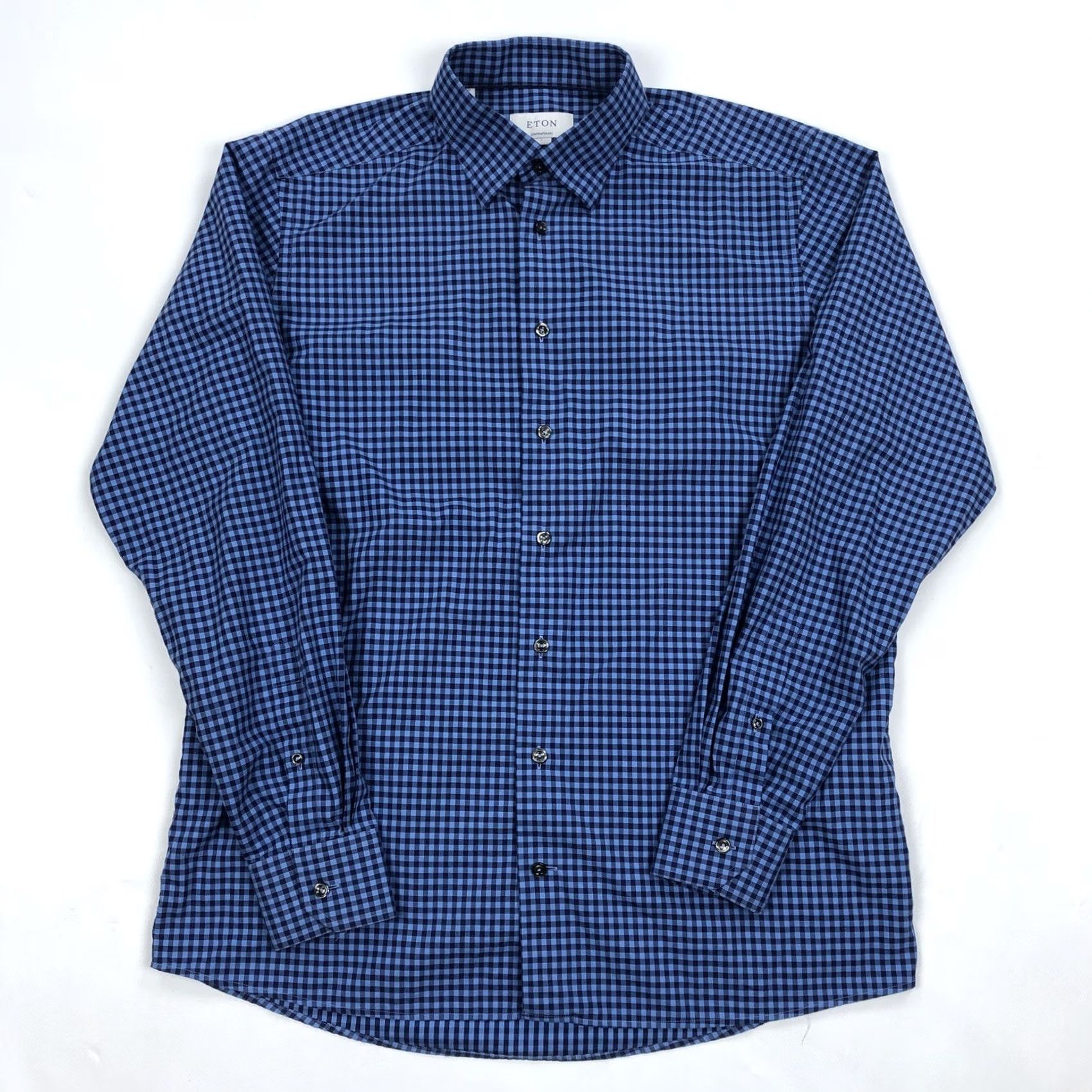 Eton Eton Shirt Gingham Button-Up Men's L 16.5 Blue Casual Contemporary Size US L / EU 52-54 / 3 - 3 Thumbnail
