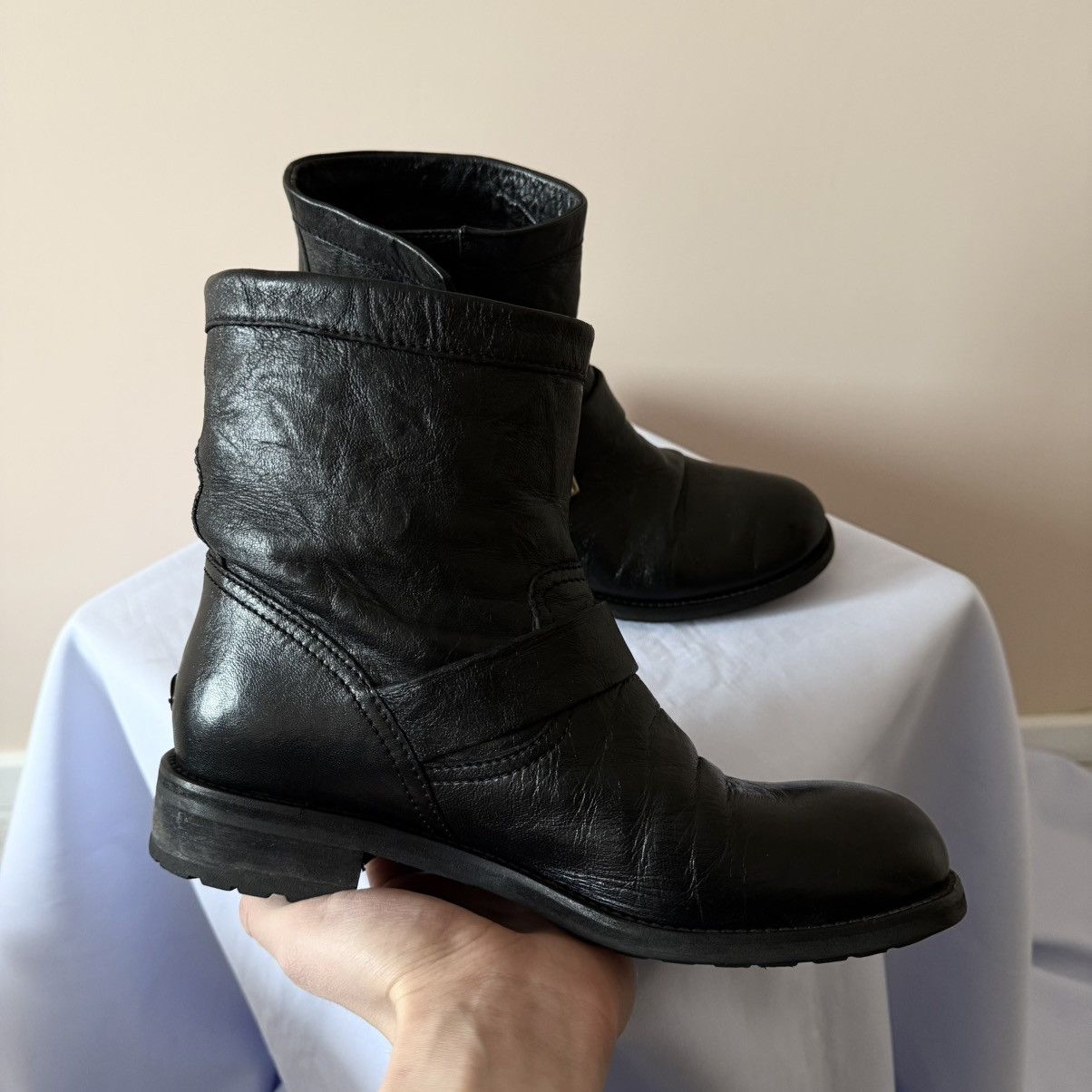 Jimmy Choo Jimmy Choo Black Leather Buckle Biker Moto Boots Frye Style Size US 8 / IT 38 - 8 Thumbnail