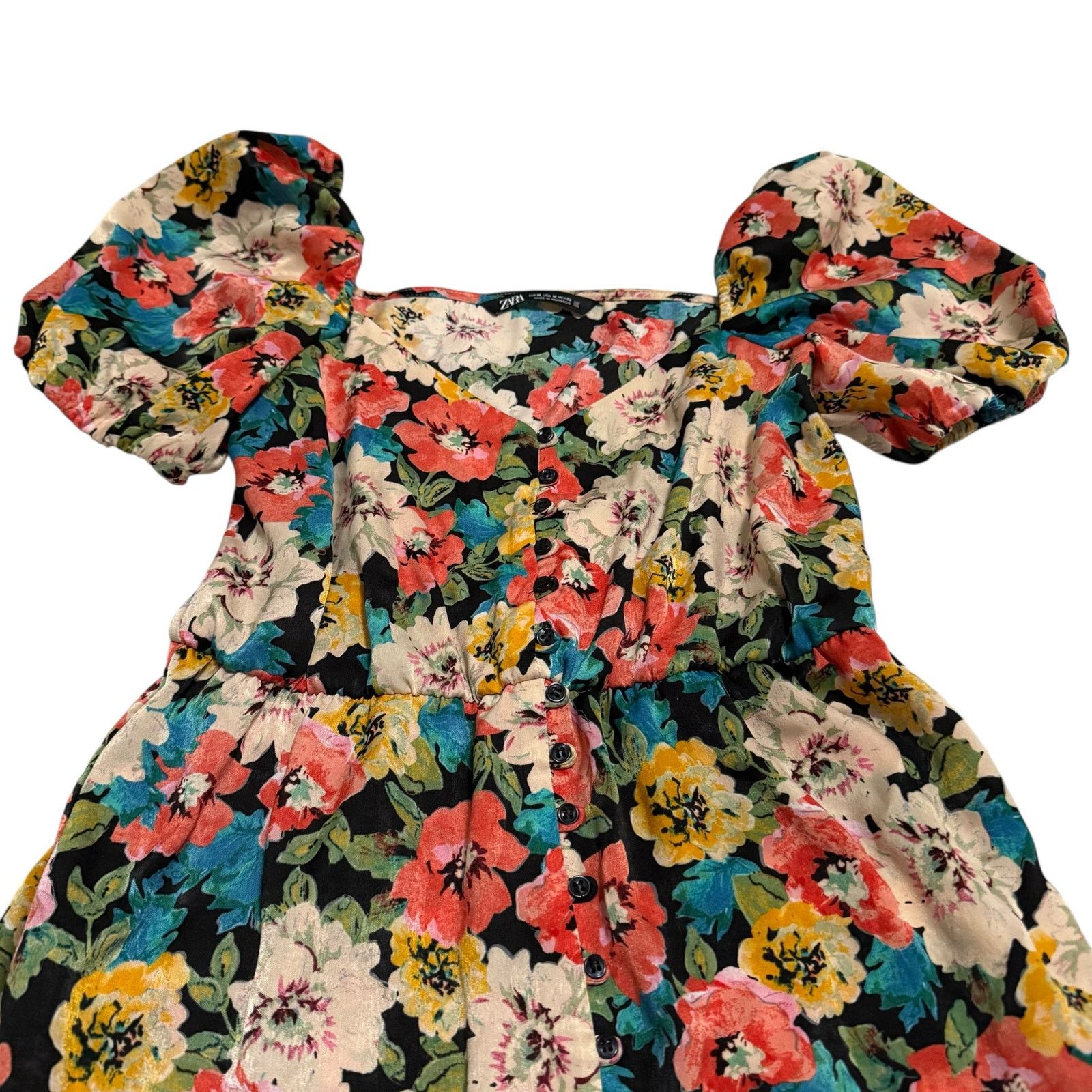 Zara Zara Mini Dress Floral Print Puff Sleeves Satin Size Medium Size M / US 6-8 / IT 42-44 - 3 Thumbnail