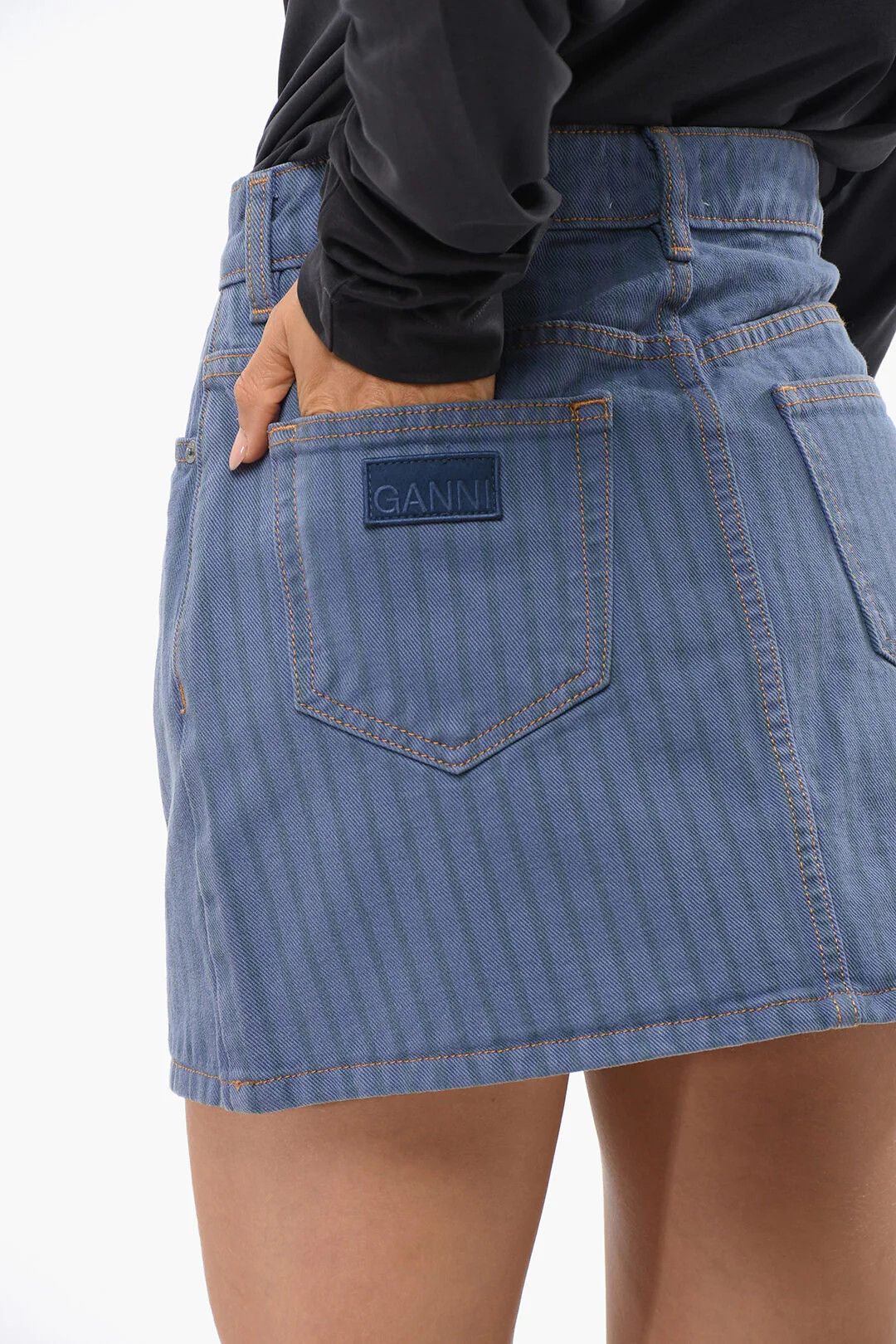 Ganni og1mm0426 Striped Denim Miniskirt in Blue Size 27" / US 4 / IT 40 - 3 Thumbnail