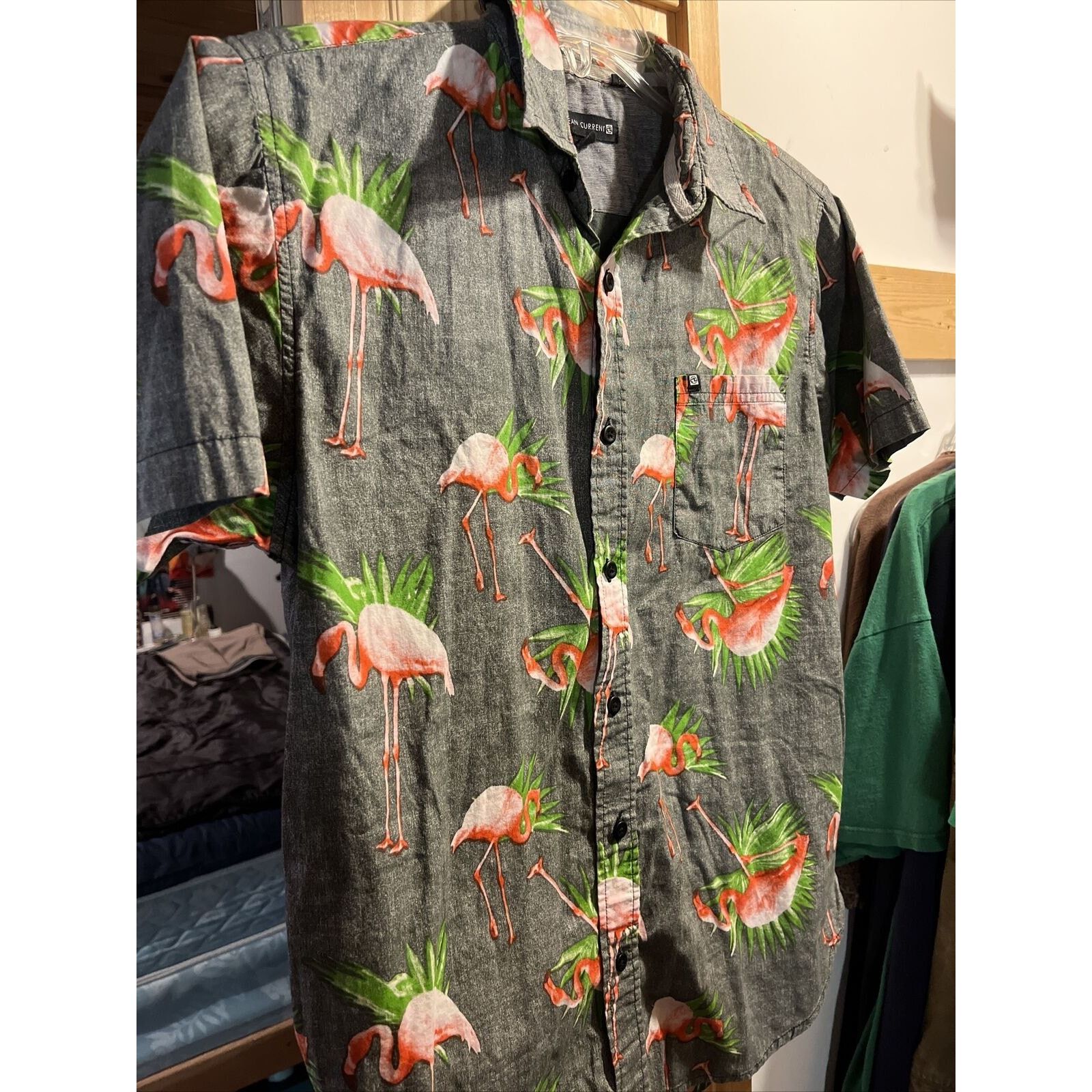 Ocean Current Ocean Current Men’s S Gray Flamingo SS Cotton Hawaiian Shirt Size US S / EU 44-46 / 1 - 7 Thumbnail