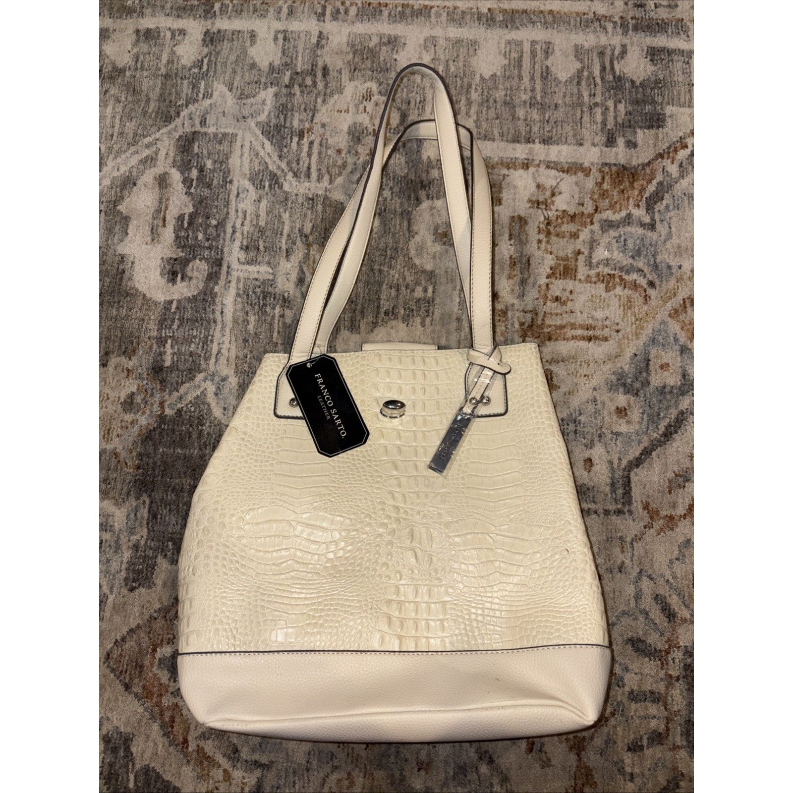 Franco Sarto Franco Sarto Cream Faux Croc Tote Bag NWT Silver Hardware Size ONE SIZE - 1 Thumbnail