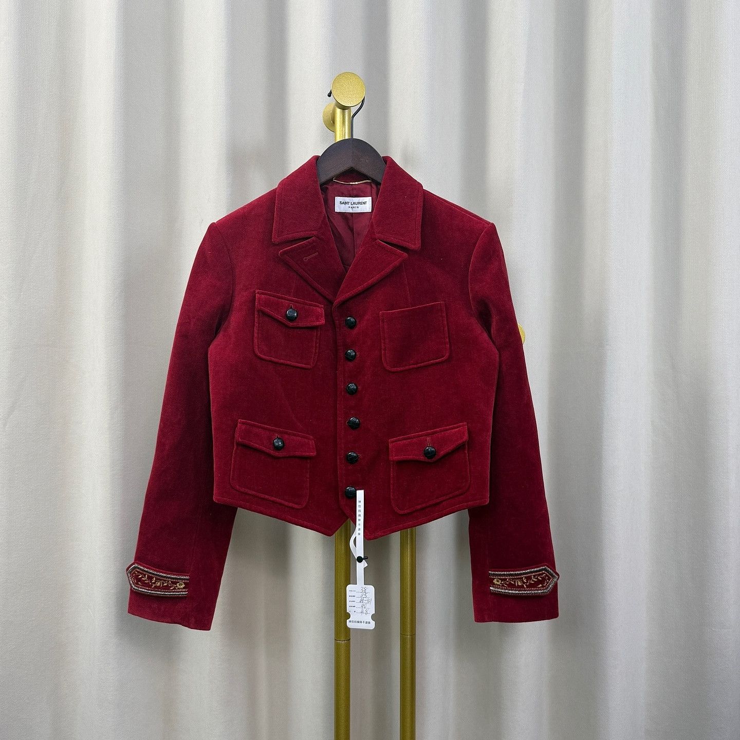 Saint Laurent Paris Saint Laurent Red Velvet Embroidered Jacket Size 38 Size S / US 4 / IT 40 - 1 Thumbnail