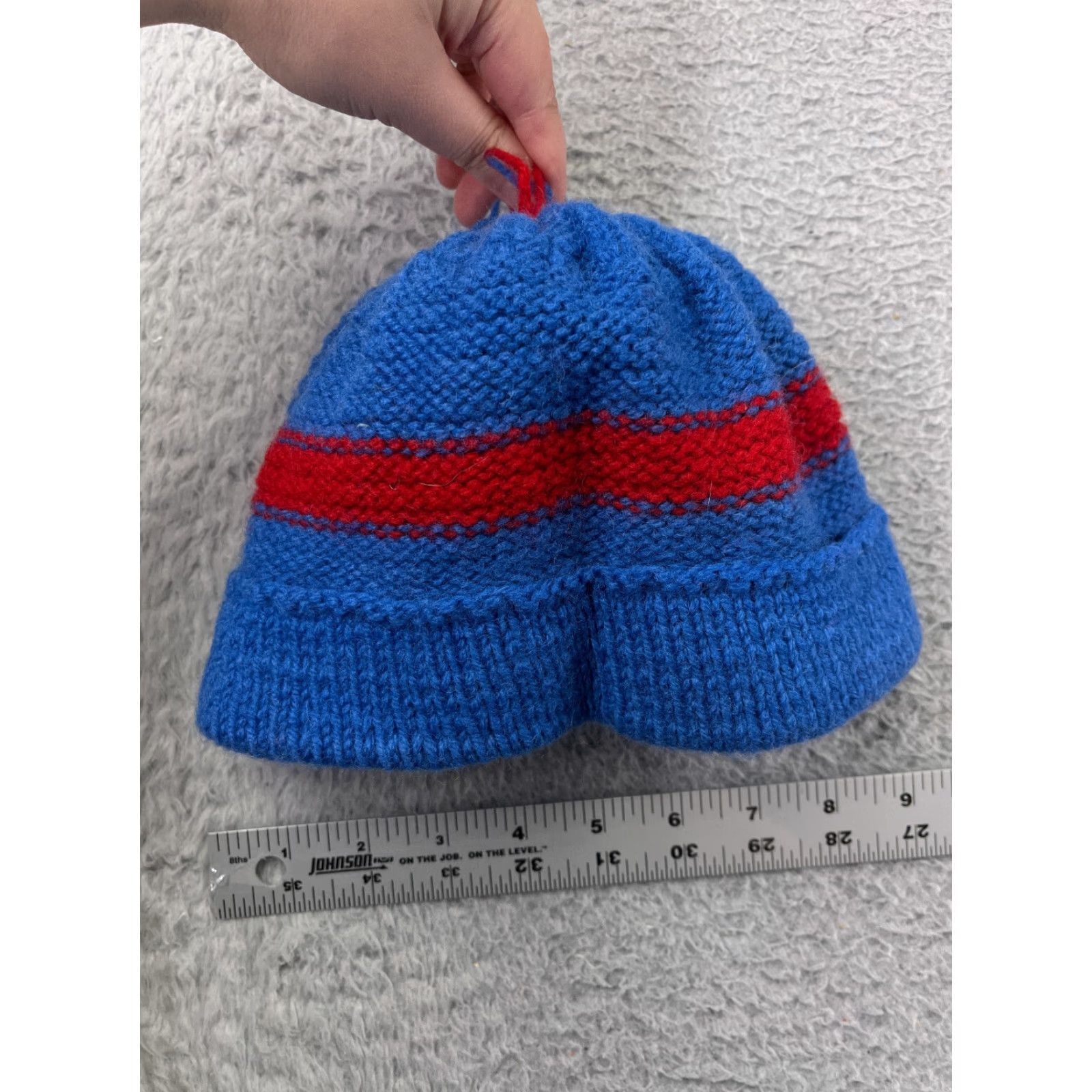 Vintage Beanie Toque Wool Blend Pom Hat Adult One Size Blue Red Knit Ski Men Size ONE SIZE - 4 Thumbnail