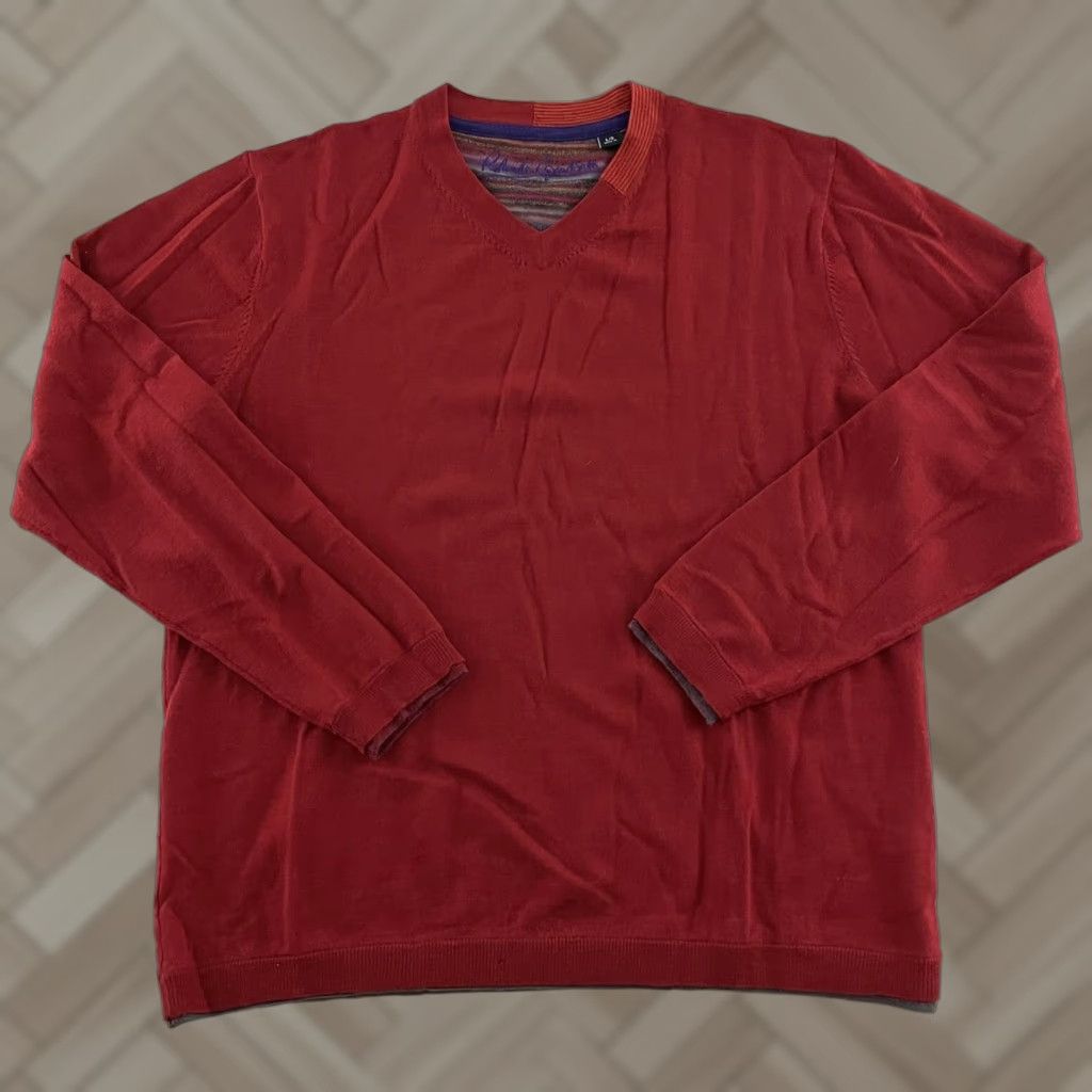 Robert Graham Robert Graham V-Neck Pullover Sweater Long Sleeve Men's L Wool Red Size US L / EU 52-54 / 3 - 1 Thumbnail