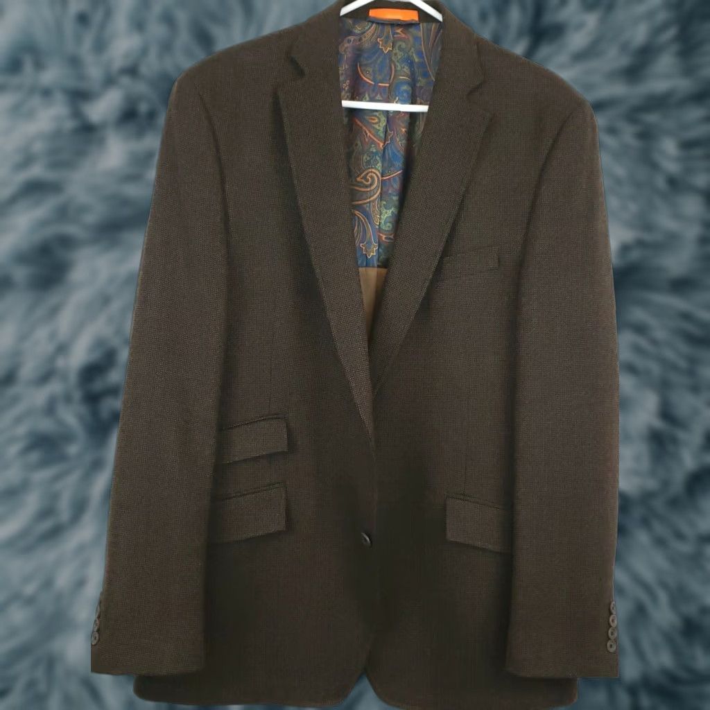 Tallia VINTAGE Tallia Brown Wool Blazer Men 44L Single-Breasted Suit Coat Office Business Size 44R - 1 Thumbnail