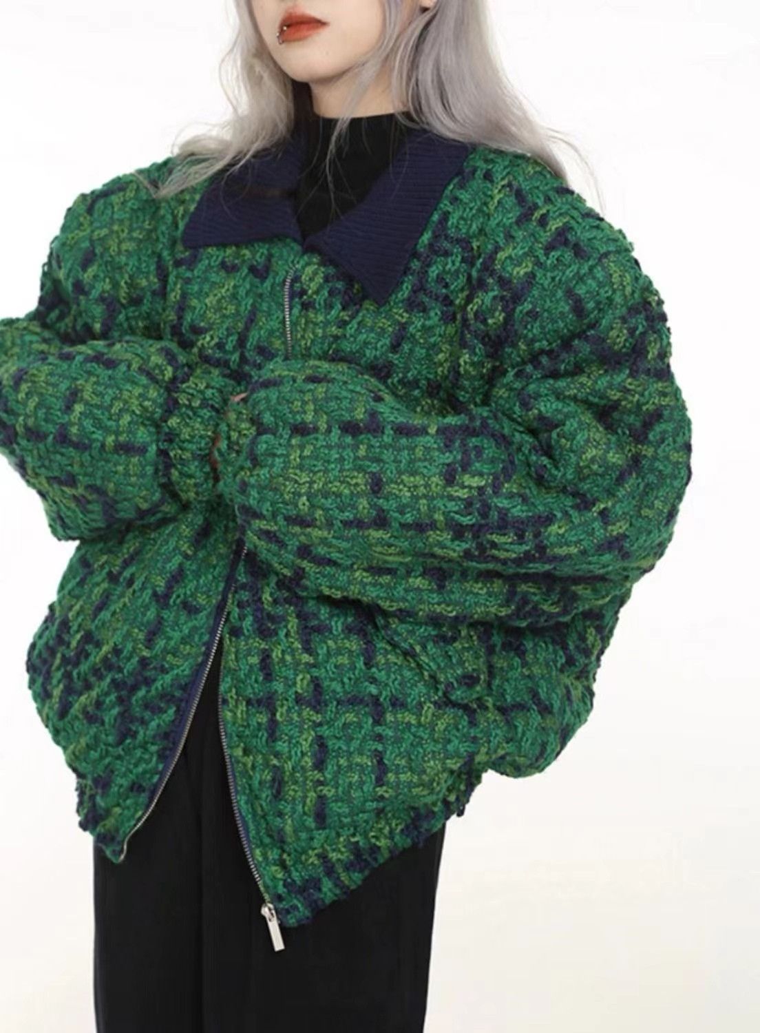 image of Vintage Green Autumn And Winter Woven Cotton Jacket, Women's (Size Small)