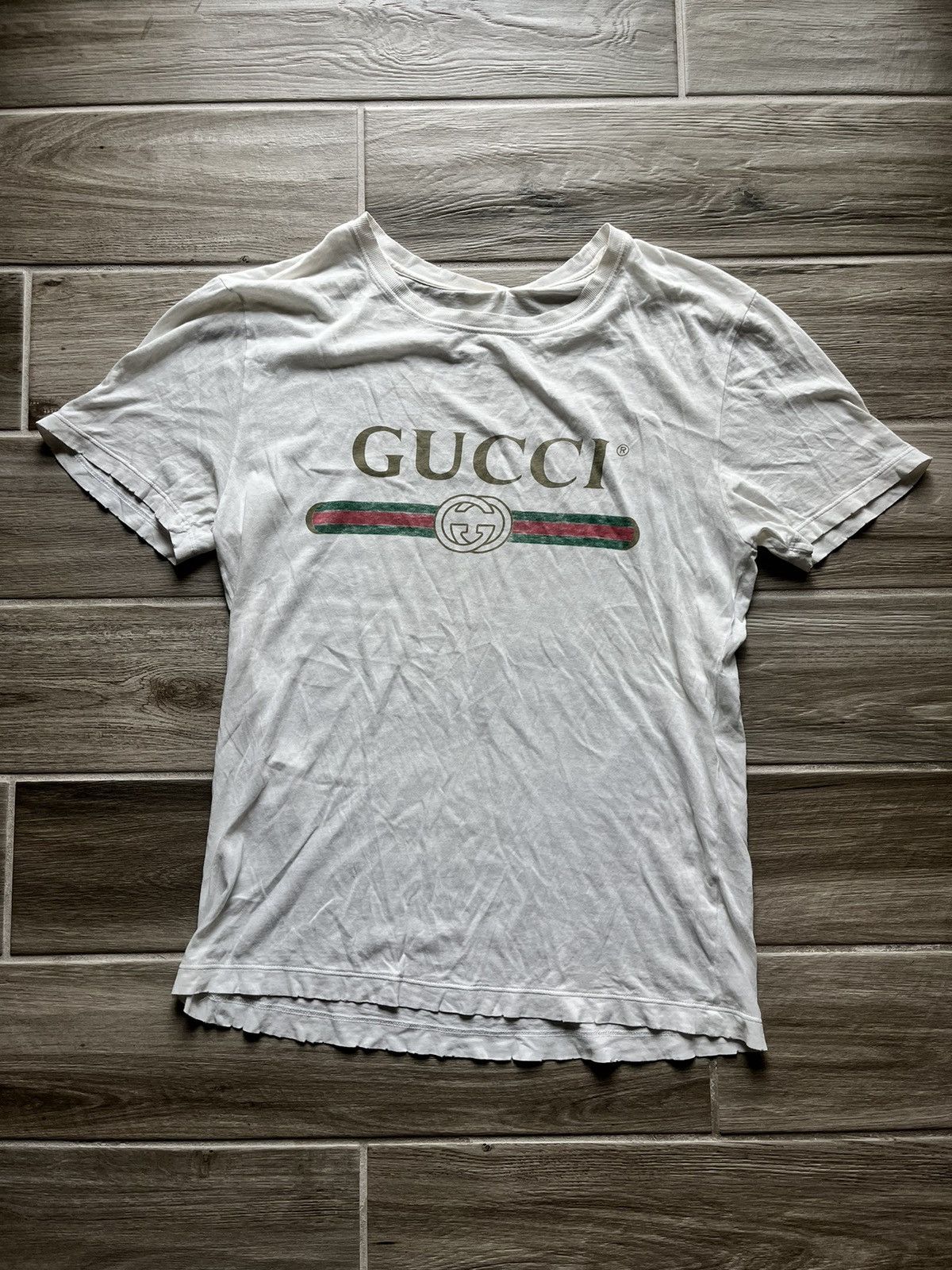 image of Vintage Gucci Logo T-Shirt Size Small Used Condition in White, Men's