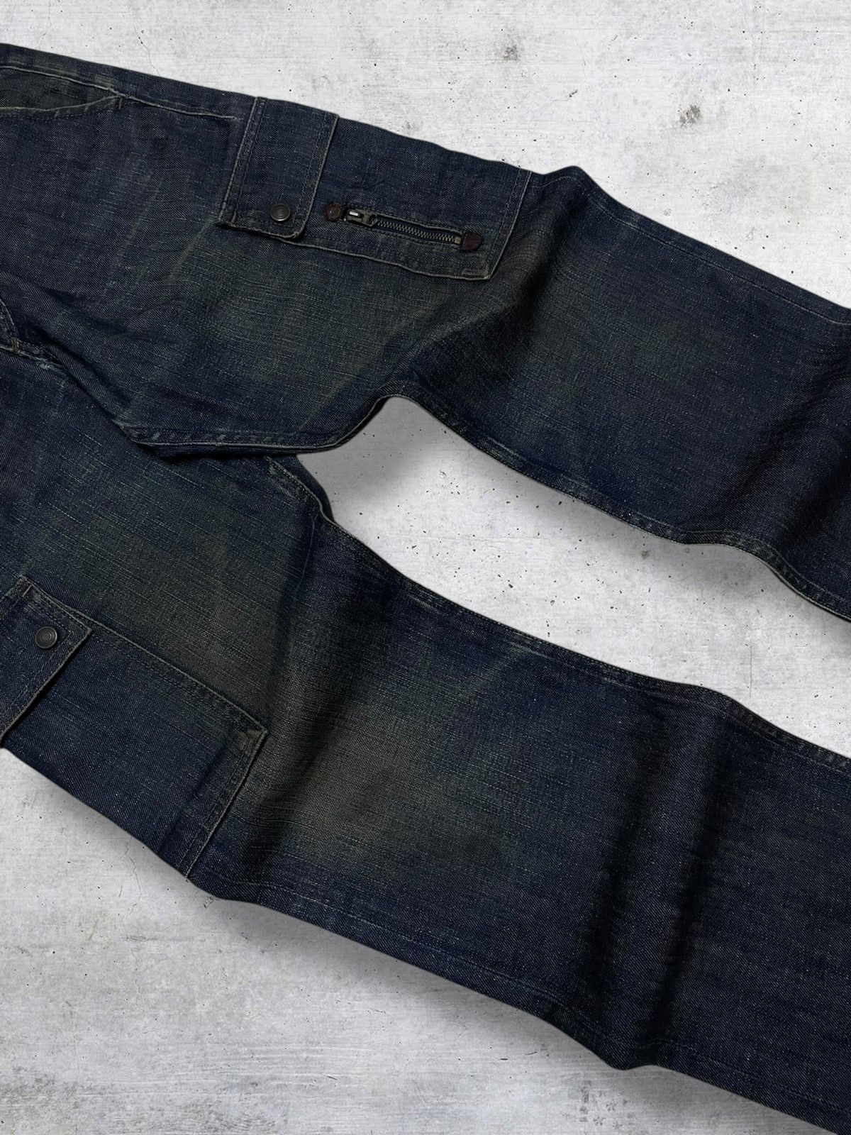 VINTAGE BACK NUMBER JAPAN DESIGNER INDIGO CARGO DENIM 90S OG