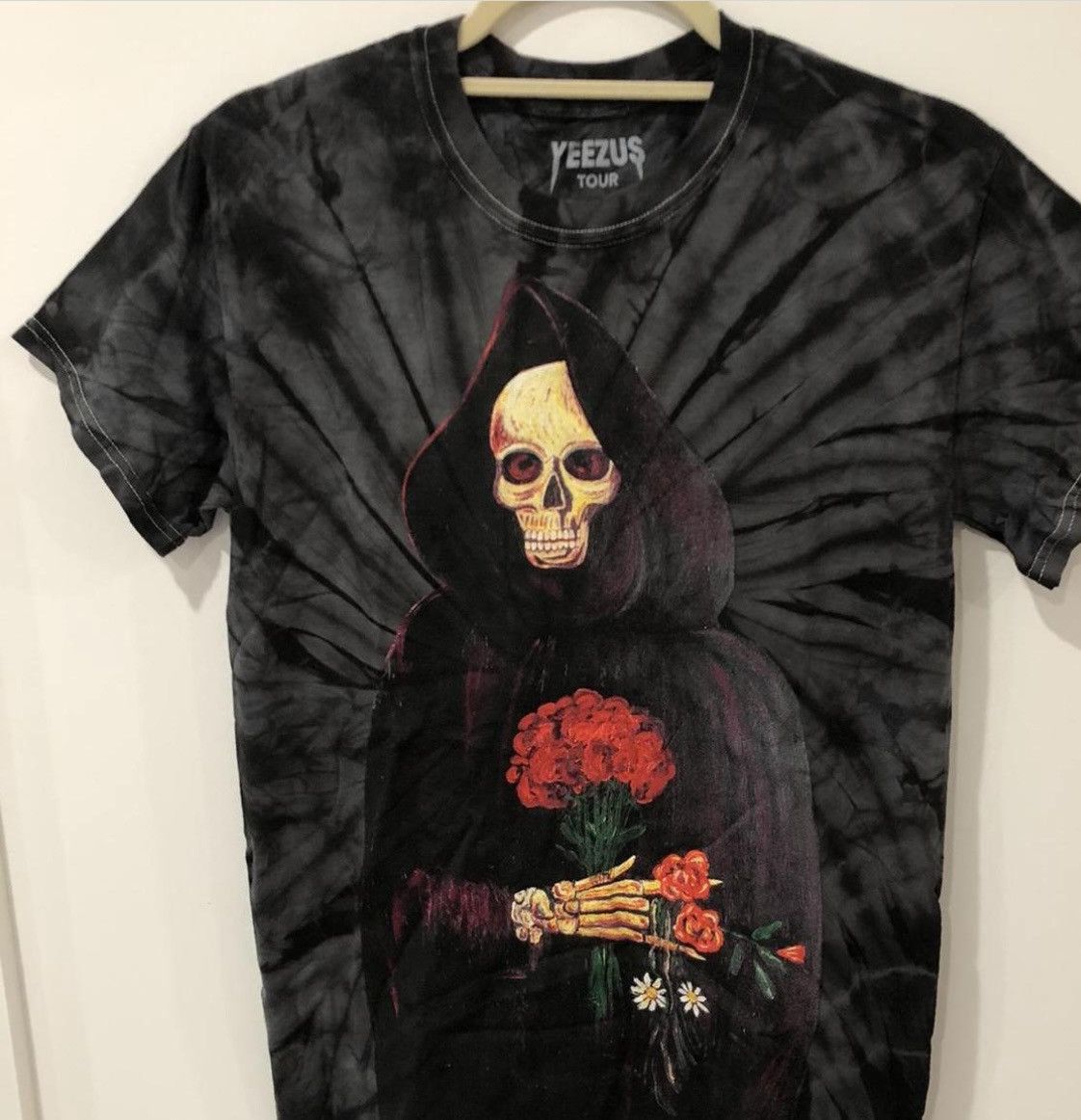 Image of Yeezus Tour X Kanye West Reaper Rose Tie Dye Uk in Black, Men's (Size Small)