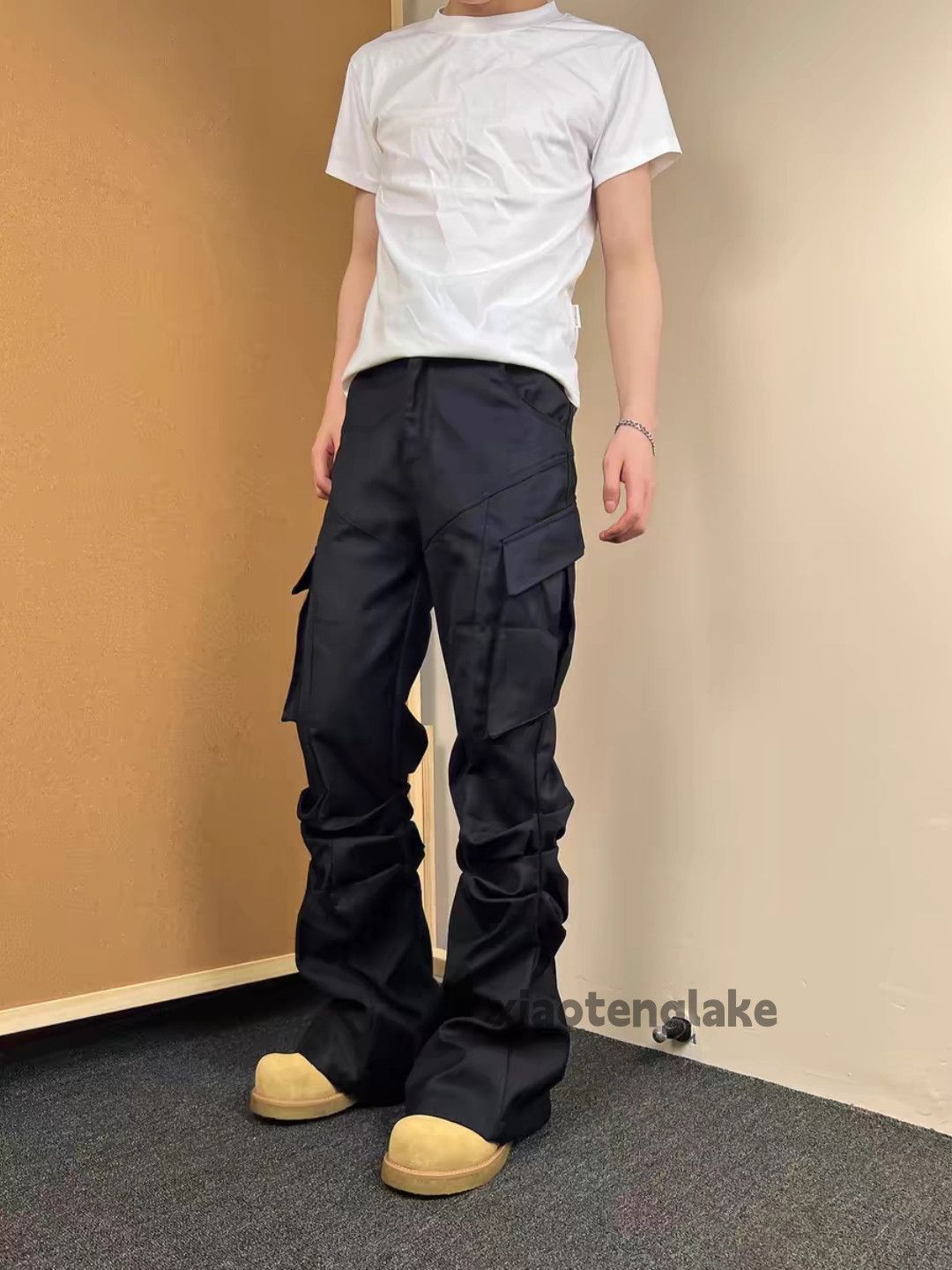 urban utility punk grunge bootcut stack cargo flared pants