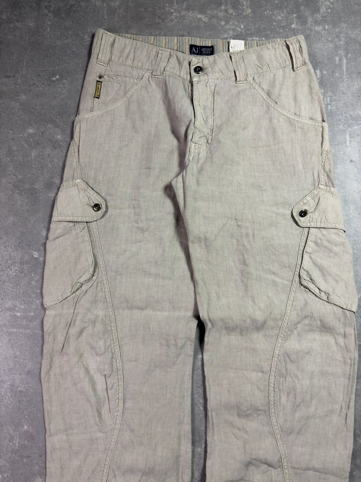 Armani 00s Armani Jeans Linen Flared Wide Leg Assymetrical Pants 32 Size US 32 / EU 48 - 3 Thumbnail