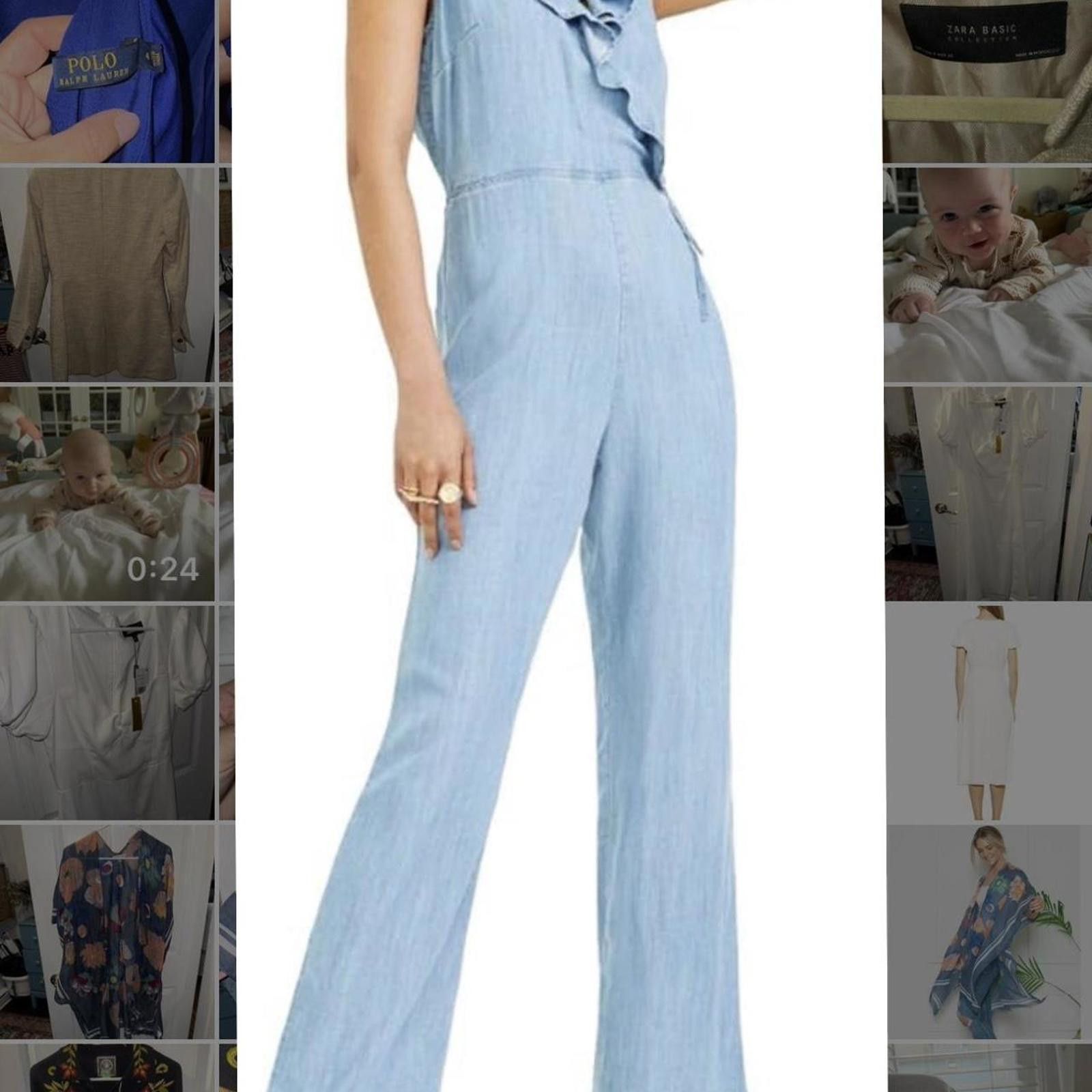 Guess GUESS Womens Belted Surplice Jumpsuit Blue Size 28" / US 6 / IT 42 - 1 Thumbnail