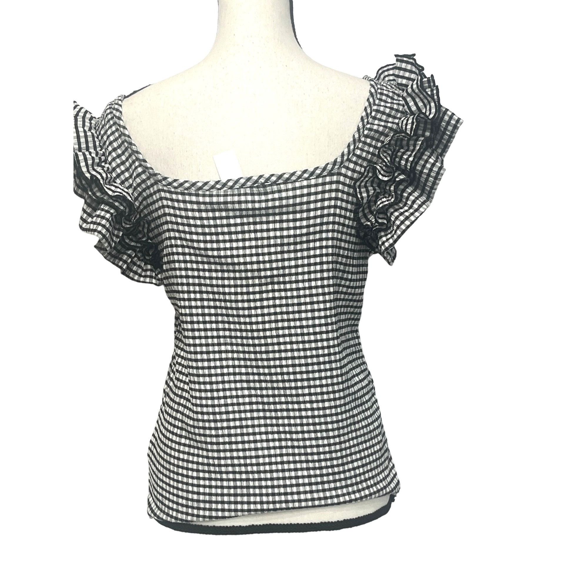 Other Circus NY Anisa Ruffle Shoulder Square Neck Top Black White Size L / US 10 / IT 46 - 3 Thumbnail