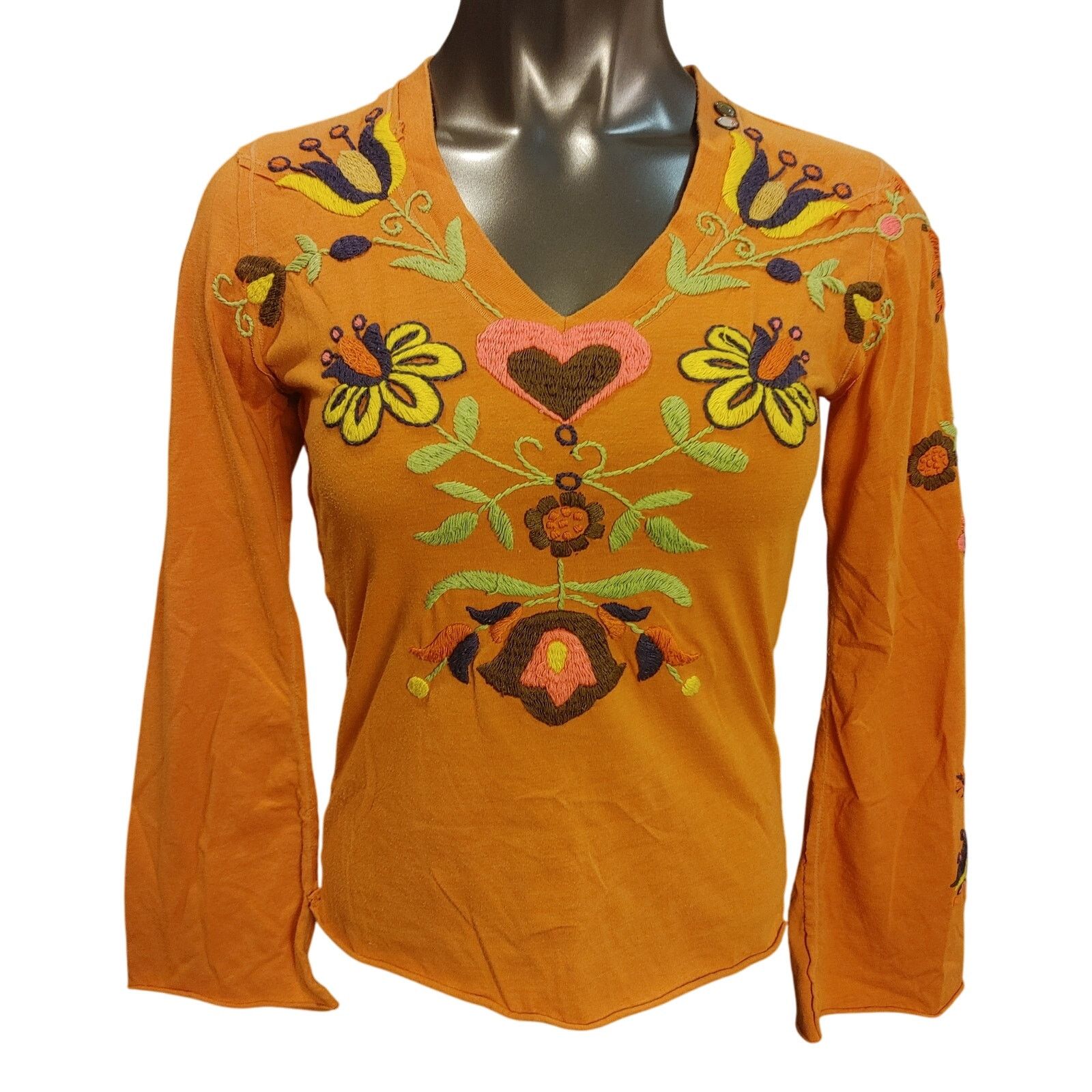 Other VTG Joystick Women's S Orange Hand Embroidered Floral Top Size S / US 4 / IT 40 - 1 Thumbnail