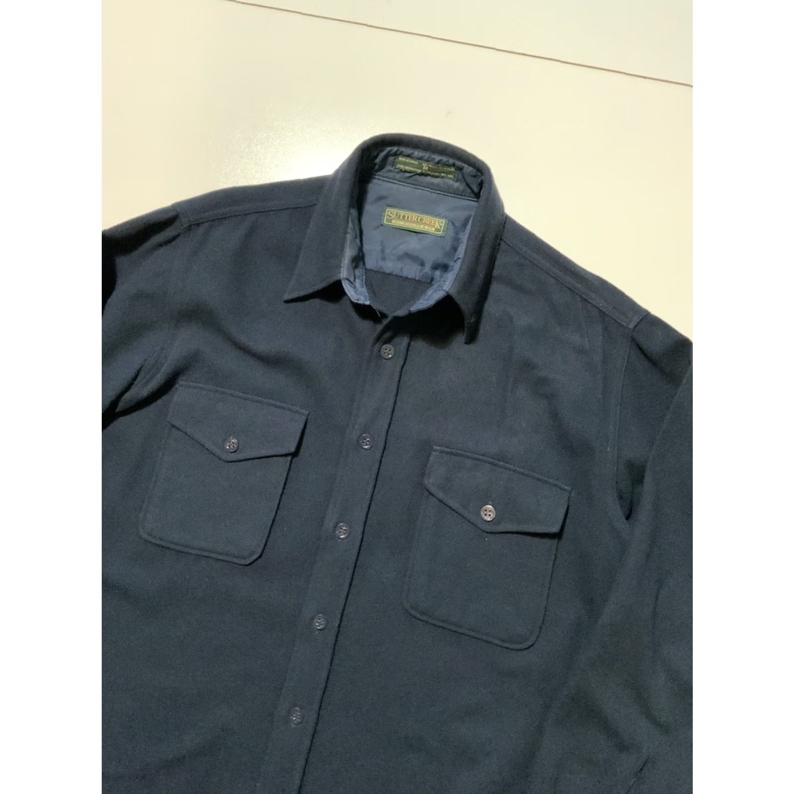 Levi's VINTAGE Levi's Button-Front Shirt Navy Blue Wool Flannel Sutter Creek Sz. M Long Sleeve Size US M / EU 48-50 / 2 - 3 Thumbnail
