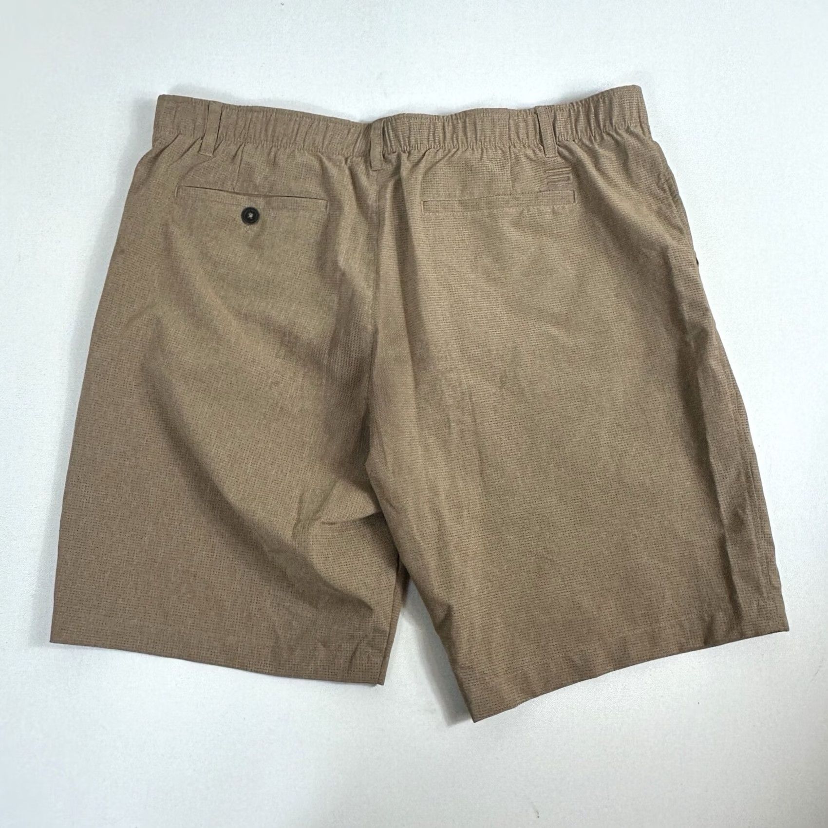 Vintage Three Sixty Six Shorts Mens 38 Brown Chino Flat Front Elastic Waist Pocket Slim? Size US 38 / EU 54 - 2 Thumbnail