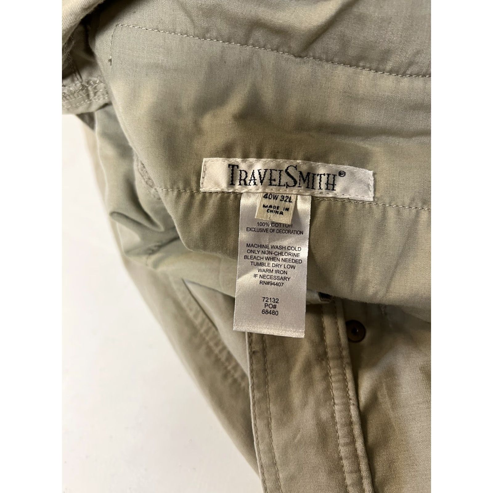 Vintage TravelSmith Mens Pants - Cotton, Tan, 40x32, Gussetted Knees, Flat Front, Zip, Relaxed Fit, Travel Style, Regular Inseam 32, Brown, Men Size US 40 / EU 56 - 4 Thumbnail