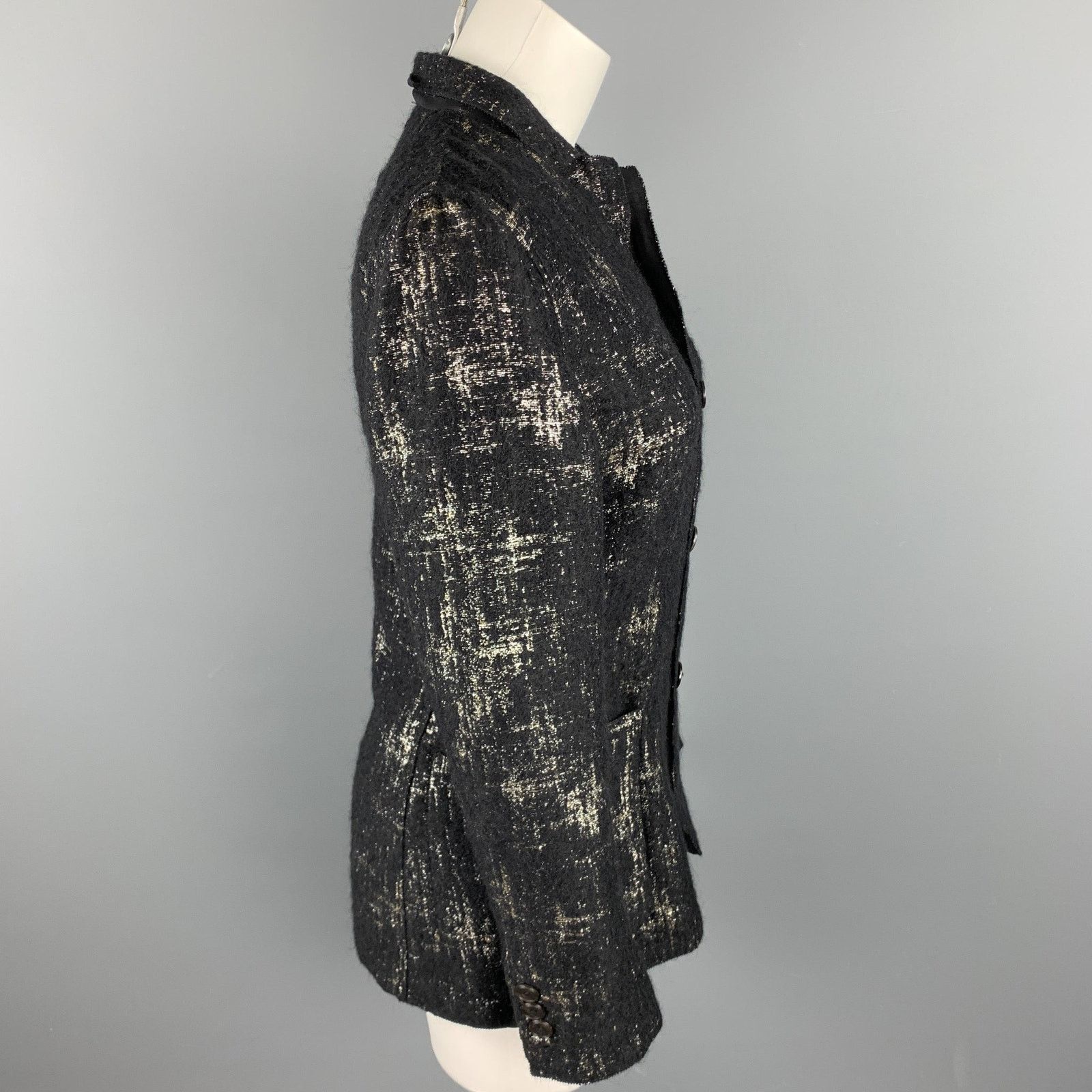 Jean Paul Gaultier Size 8 Black & Silver Silk Mary Jane Buttoned Jacket Size M / US 6-8 / IT 42-44 - 3 Thumbnail