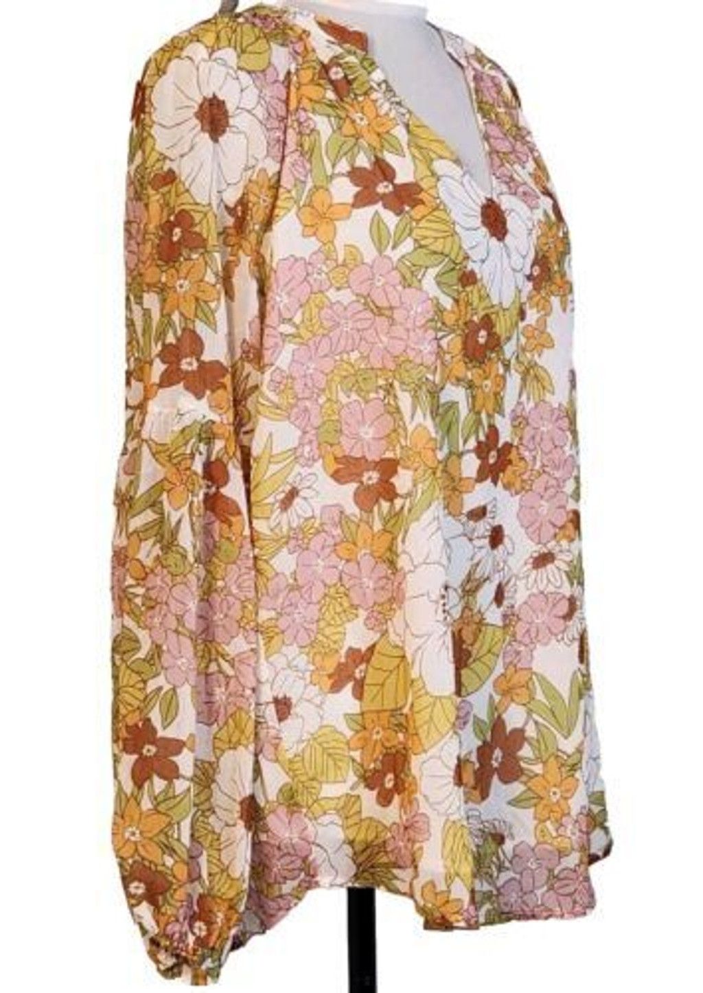 Designer BTFBM Size Large Blouse Floral Long Sleeved V Neck NWT Size L / US 10 / IT 46 - 3 Thumbnail