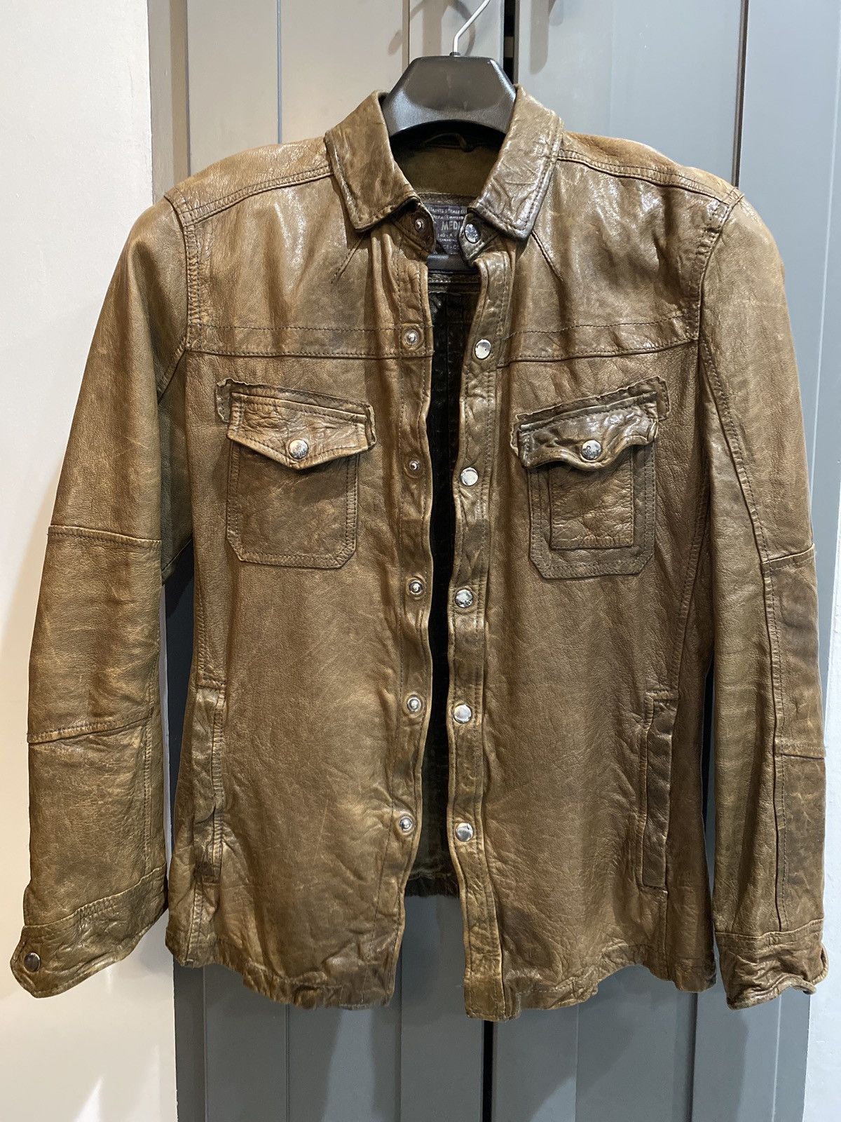 image of Allsaints Leather Shirt, Jacket in Brown, Men's (Size Small)