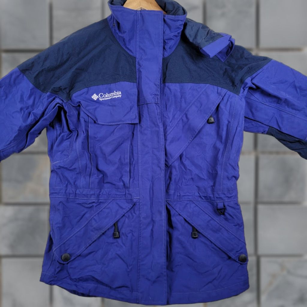 Vintage Columbia Titanium Womens Jacket L Omnitech Waterproof Blue Black Zip Hooded Pockets Size L / US 10 / IT 46 - 1 Thumbnail