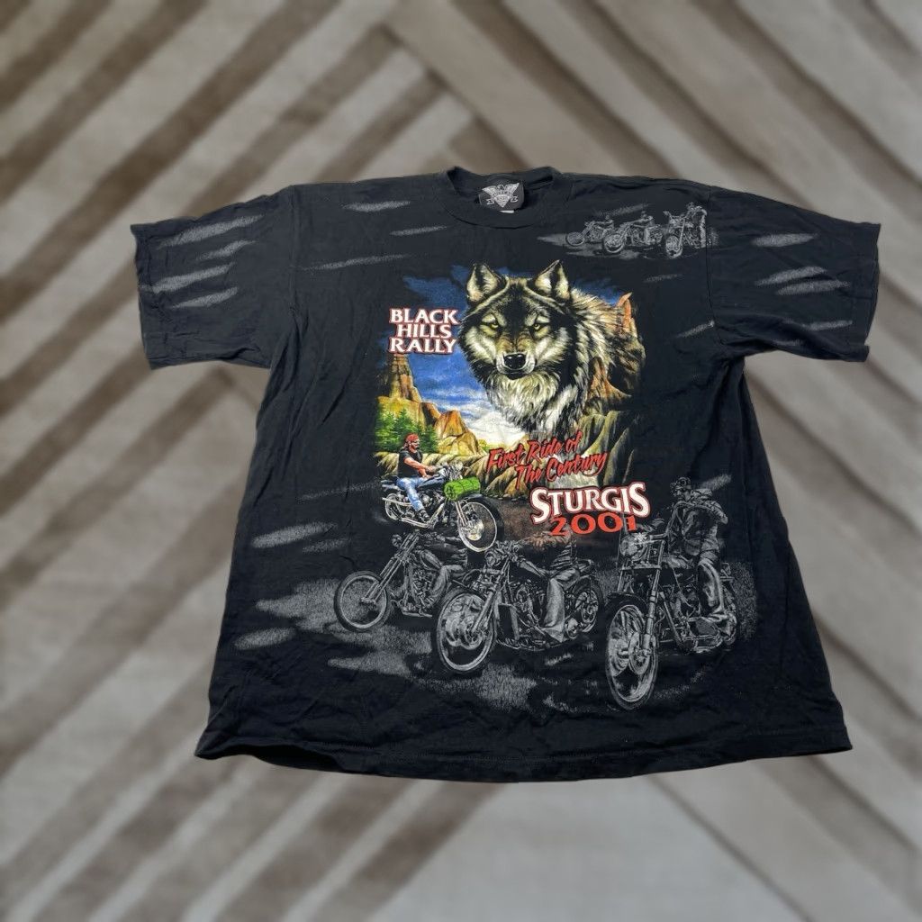Vintage VINTAGE American Biker T-Shirt XL Black Wolf 3D Graphic Tee Biker Harley Davidso n USA Y2K 2000s USA Mount Rushmore Double-Sided Short Sleeve Mens Size US XL / EU 56 / 4 - 1 Thumbnail
